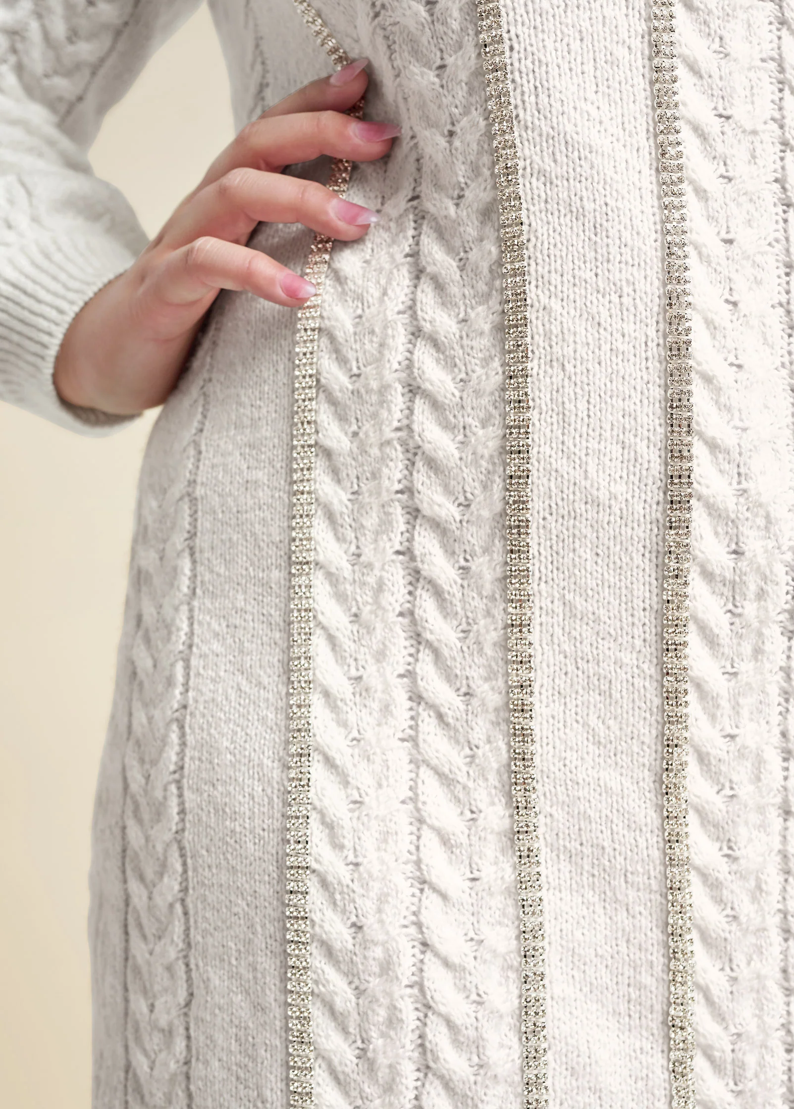 Rhinestone embellished sweater dress  - Off White