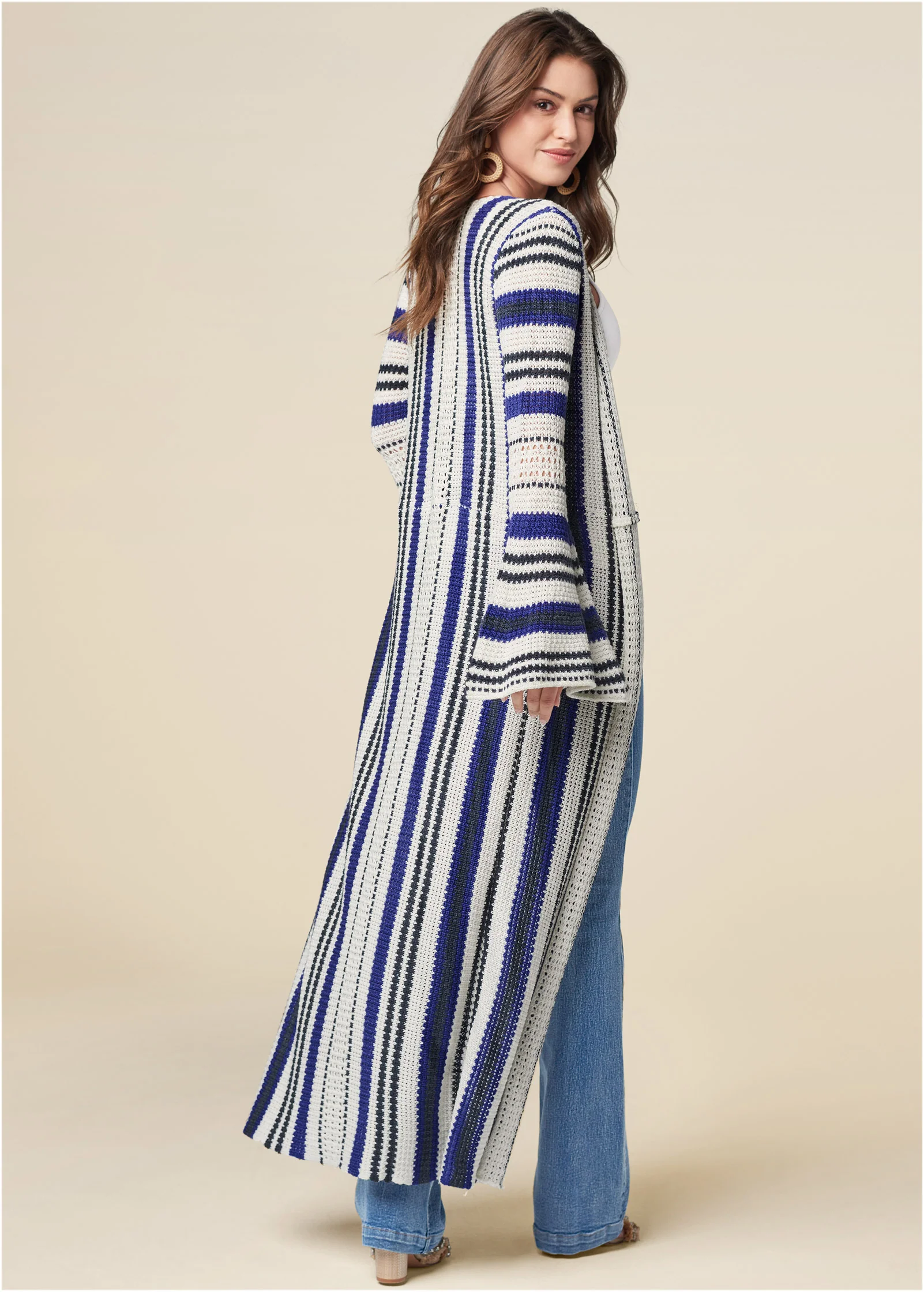 Striped duster cardigan - White Multi