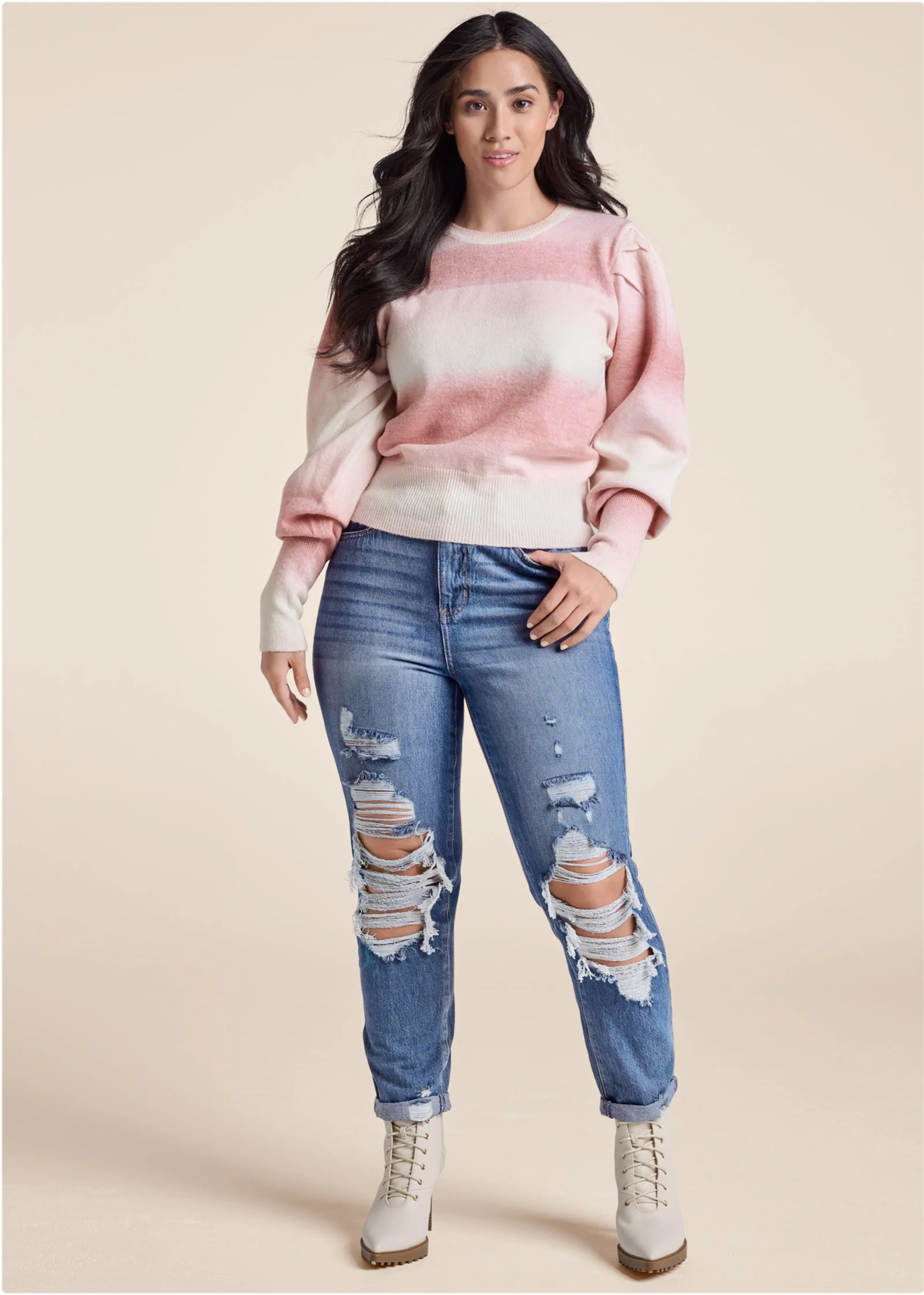 Ombre Balloon Sleeve Sweater  - Pink Multi