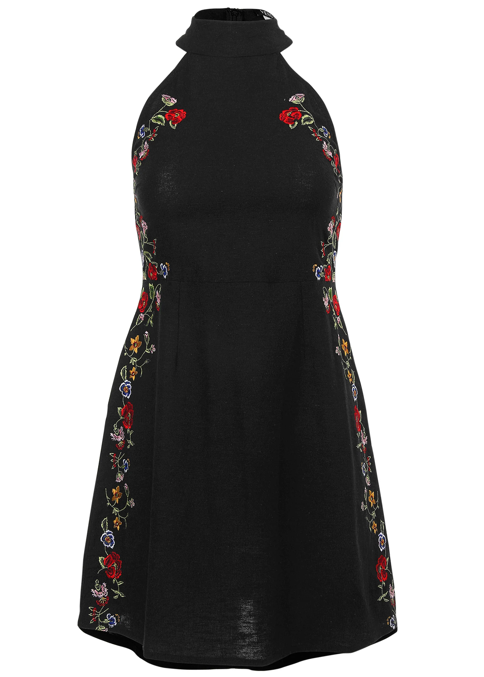 Cotton linen floral dress - Black