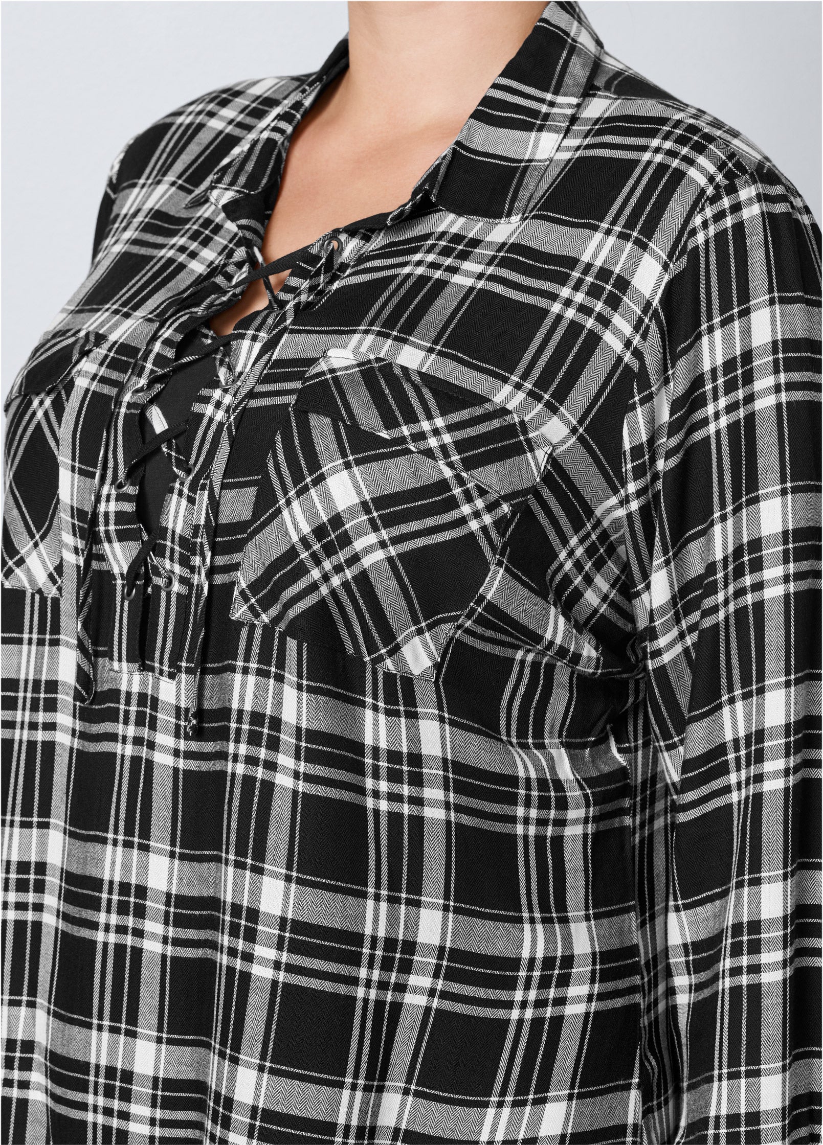 Plaid lace-up top - Black Multi