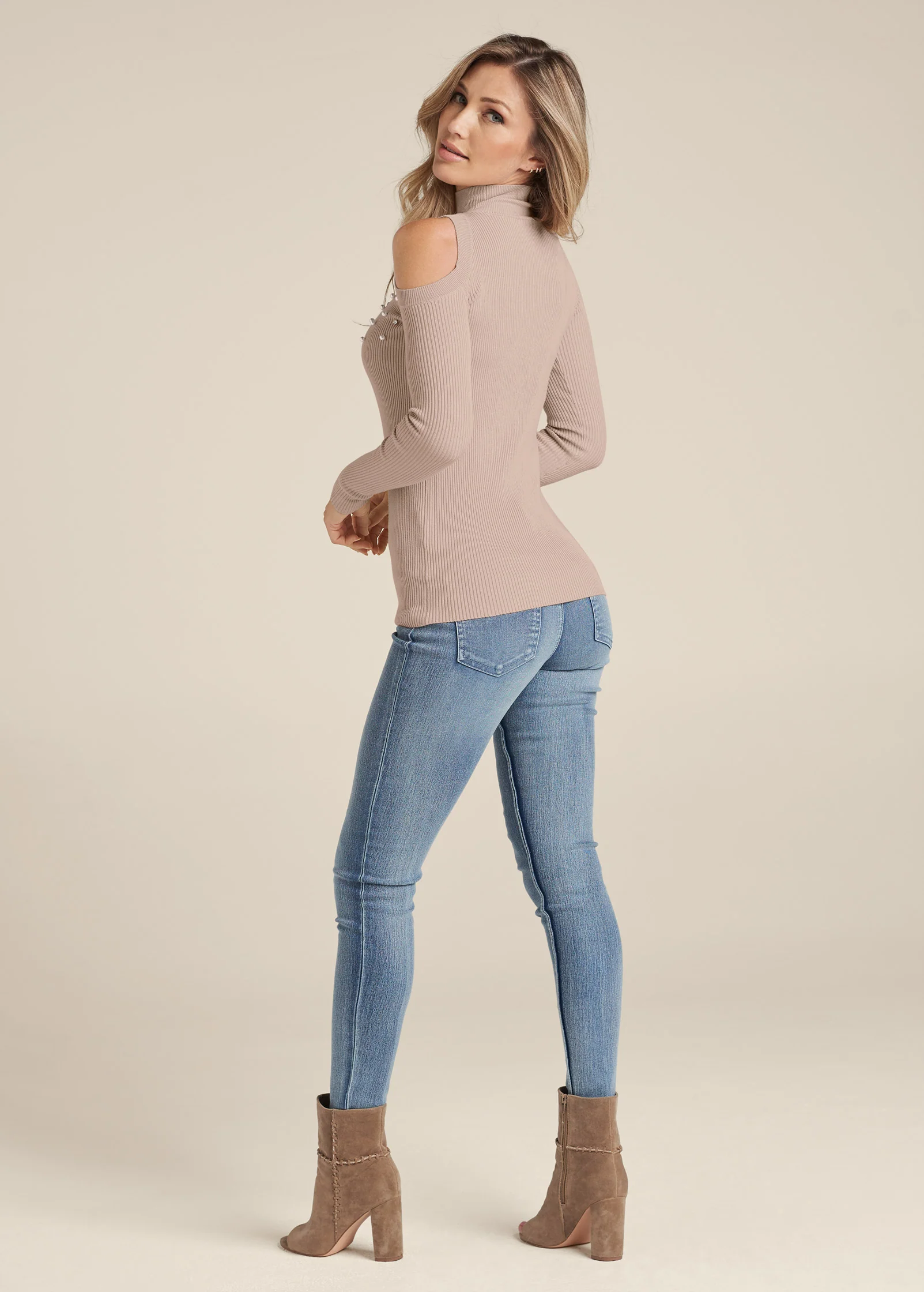 Pearl and stone embellished sweater - Taupe