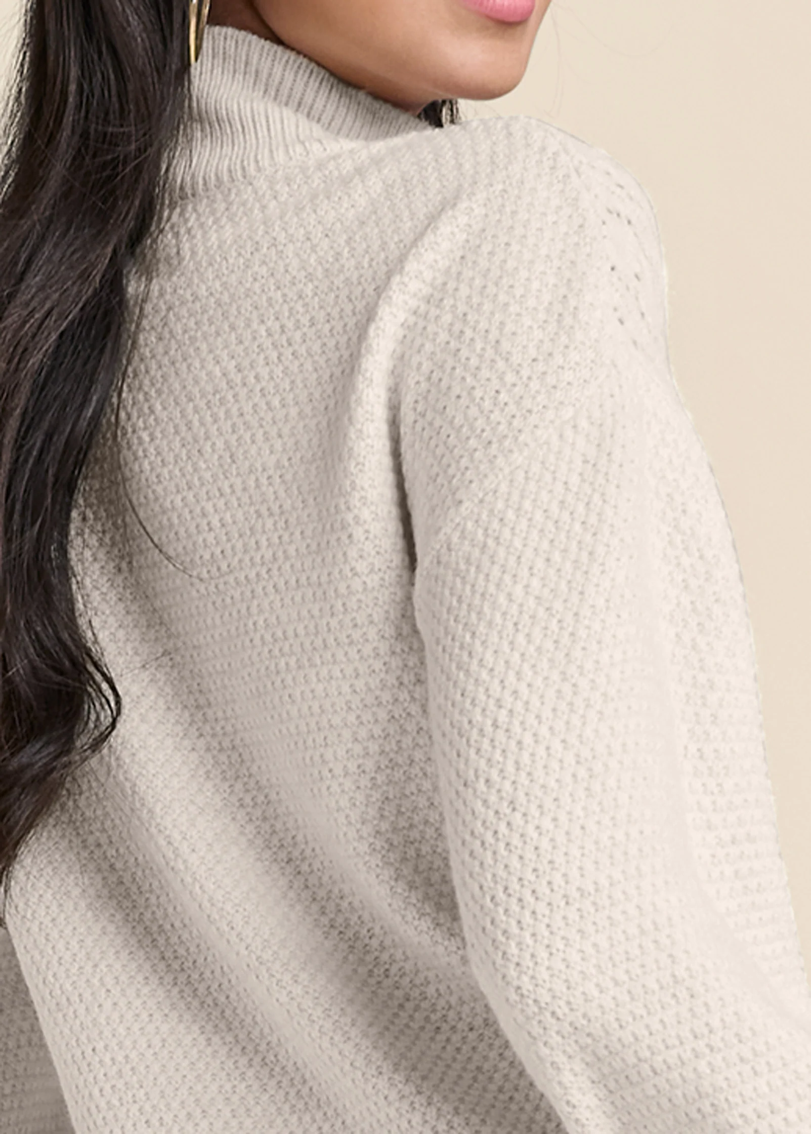 Lace detail quarter-zip sweater - Sand