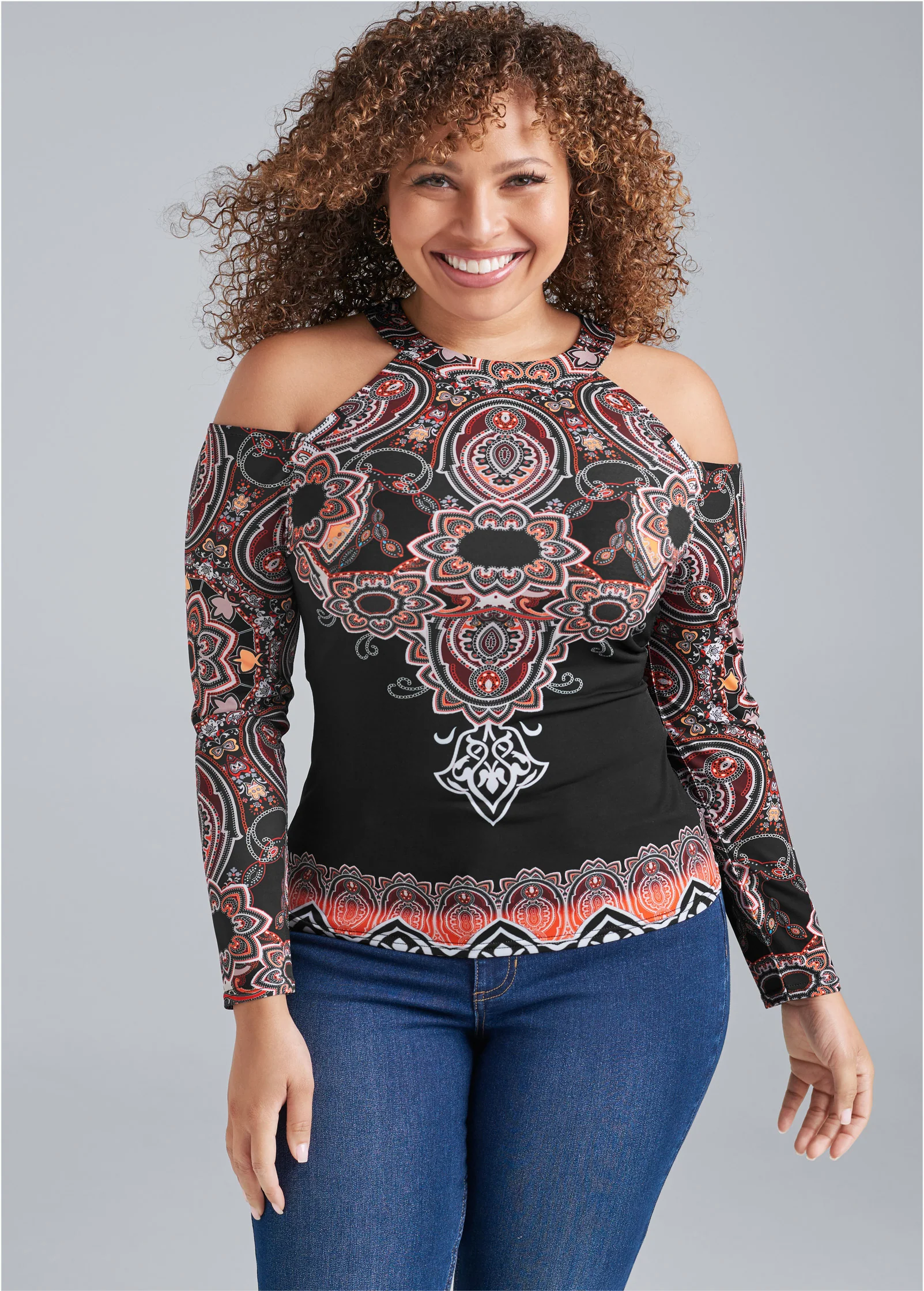 Paisley cold-shoulder top - Black Multi