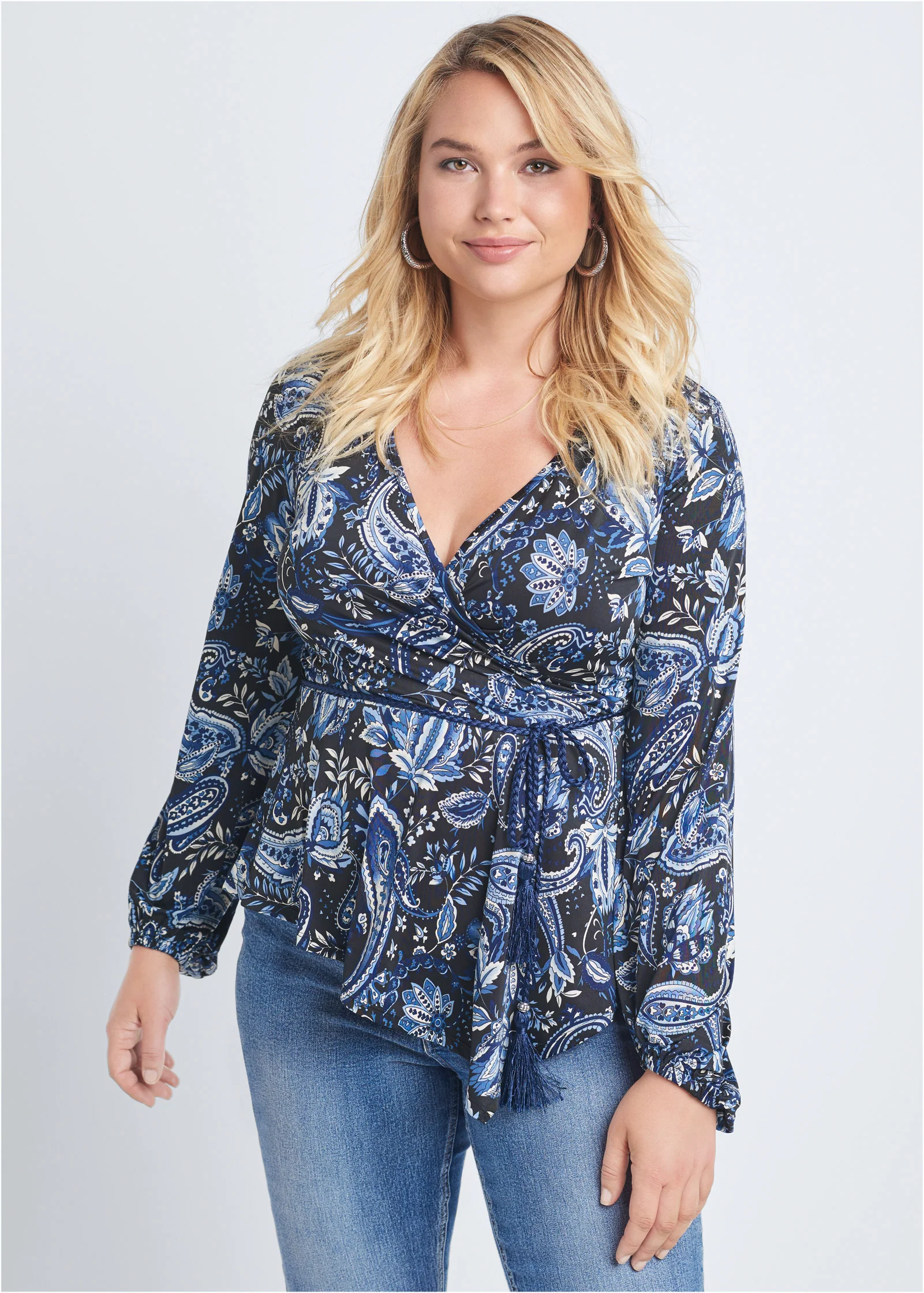 Paisley balloon sleeve top - Blue Multi