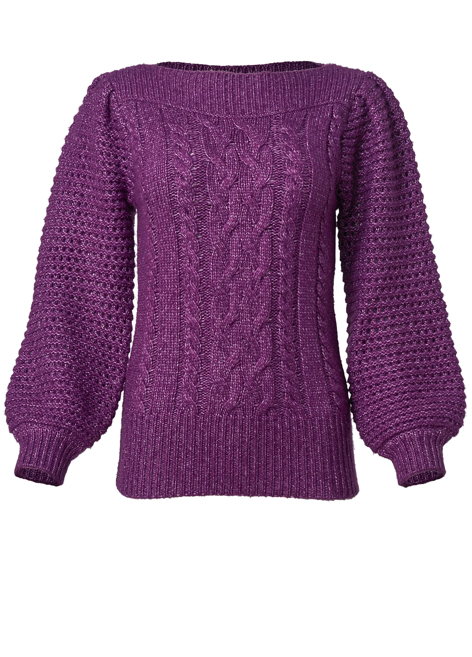 Cable knit bubble sleeve sweater - Purple