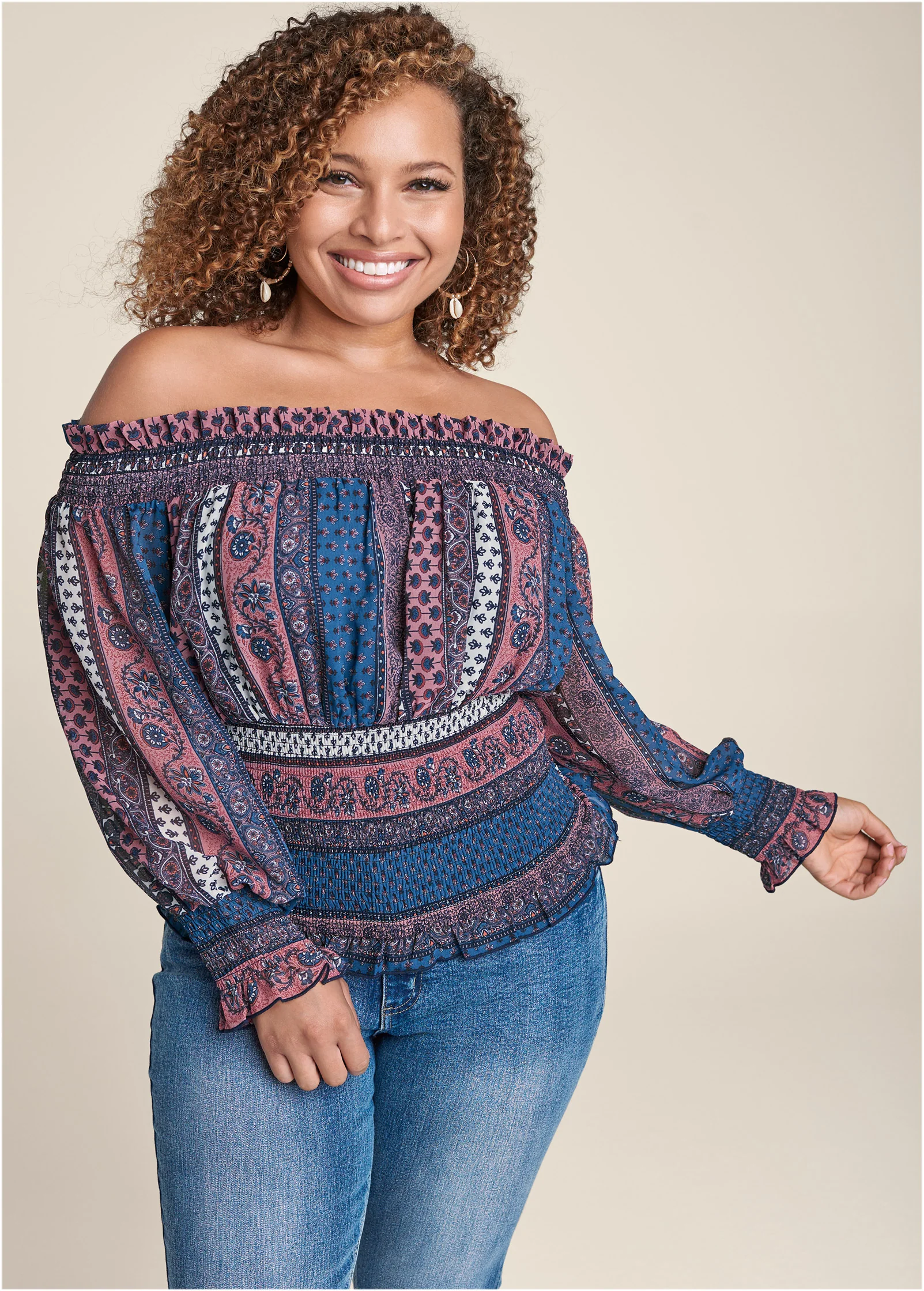 Printed smocked top - Pink Multi