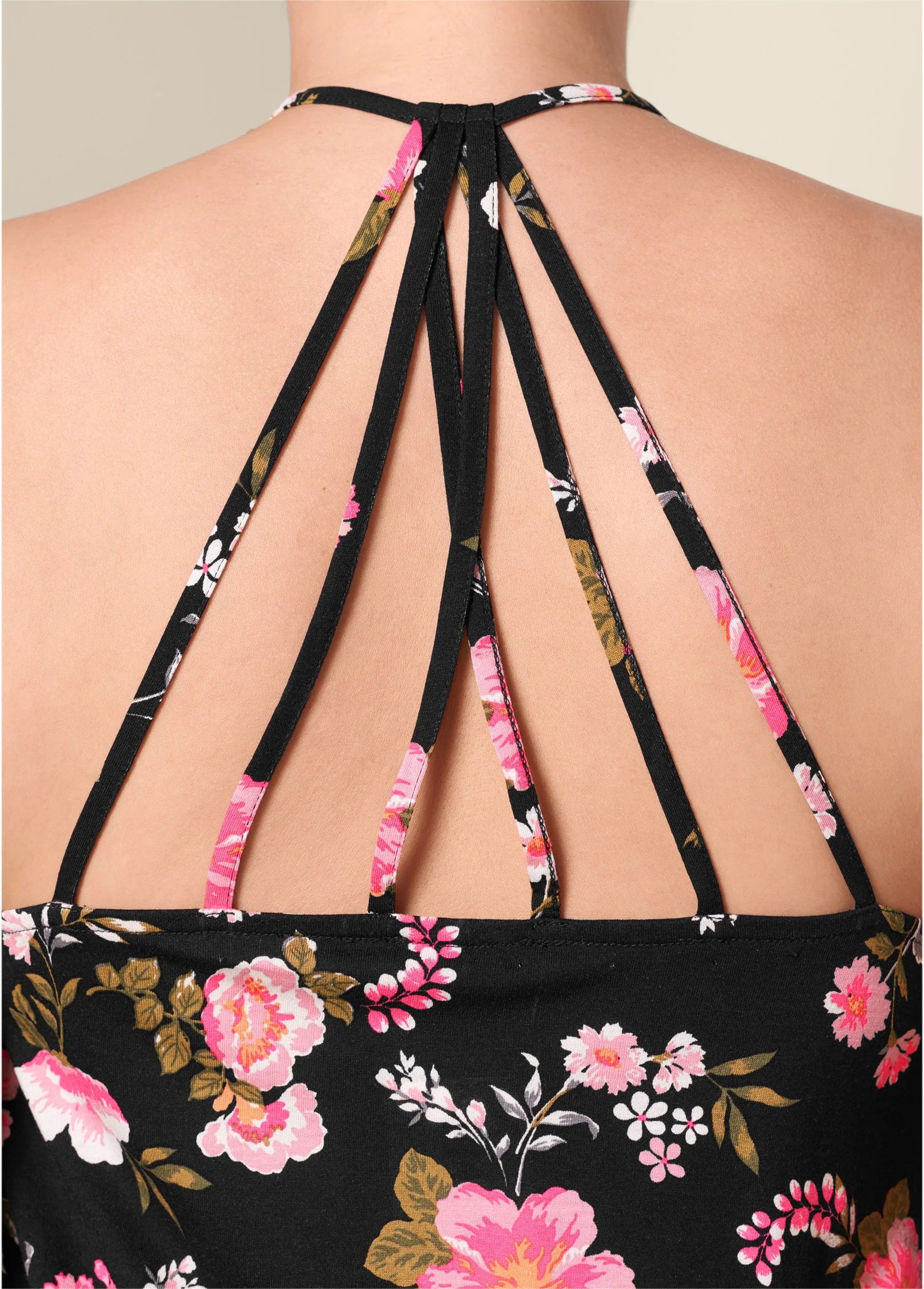 Back detail printed tank - Black & Pink