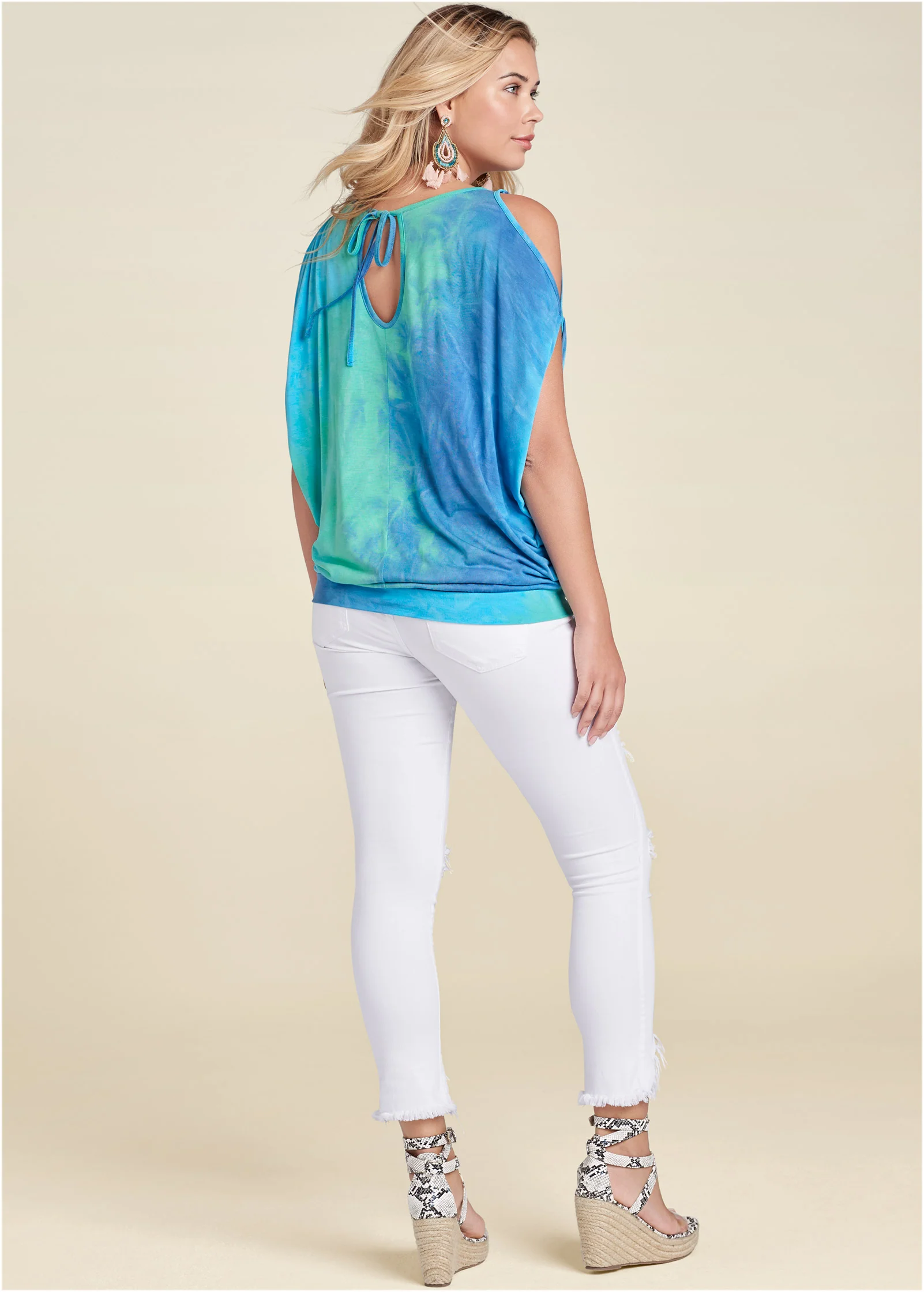 Tie dye cold-shoulder top - Blue Multi