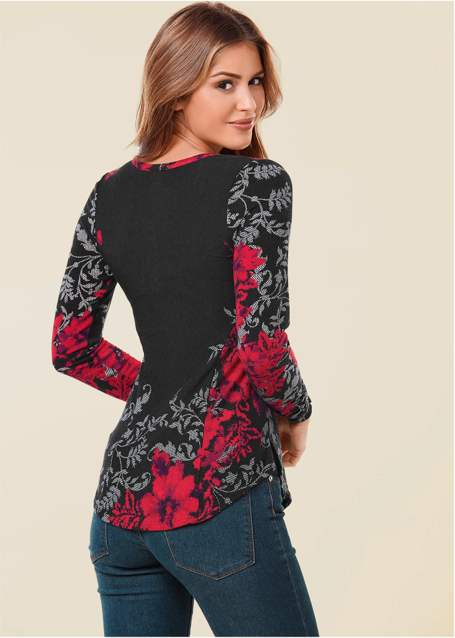 Floral print button down - Red Multi