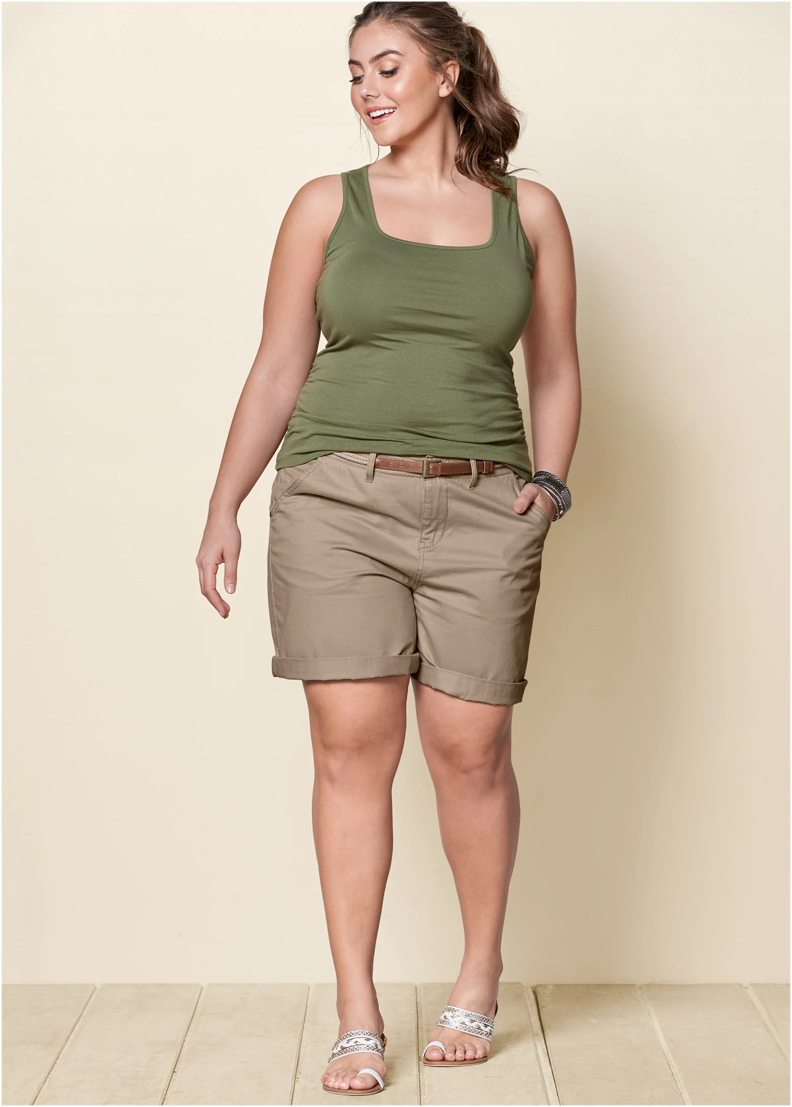 Square neck tank top - Olive