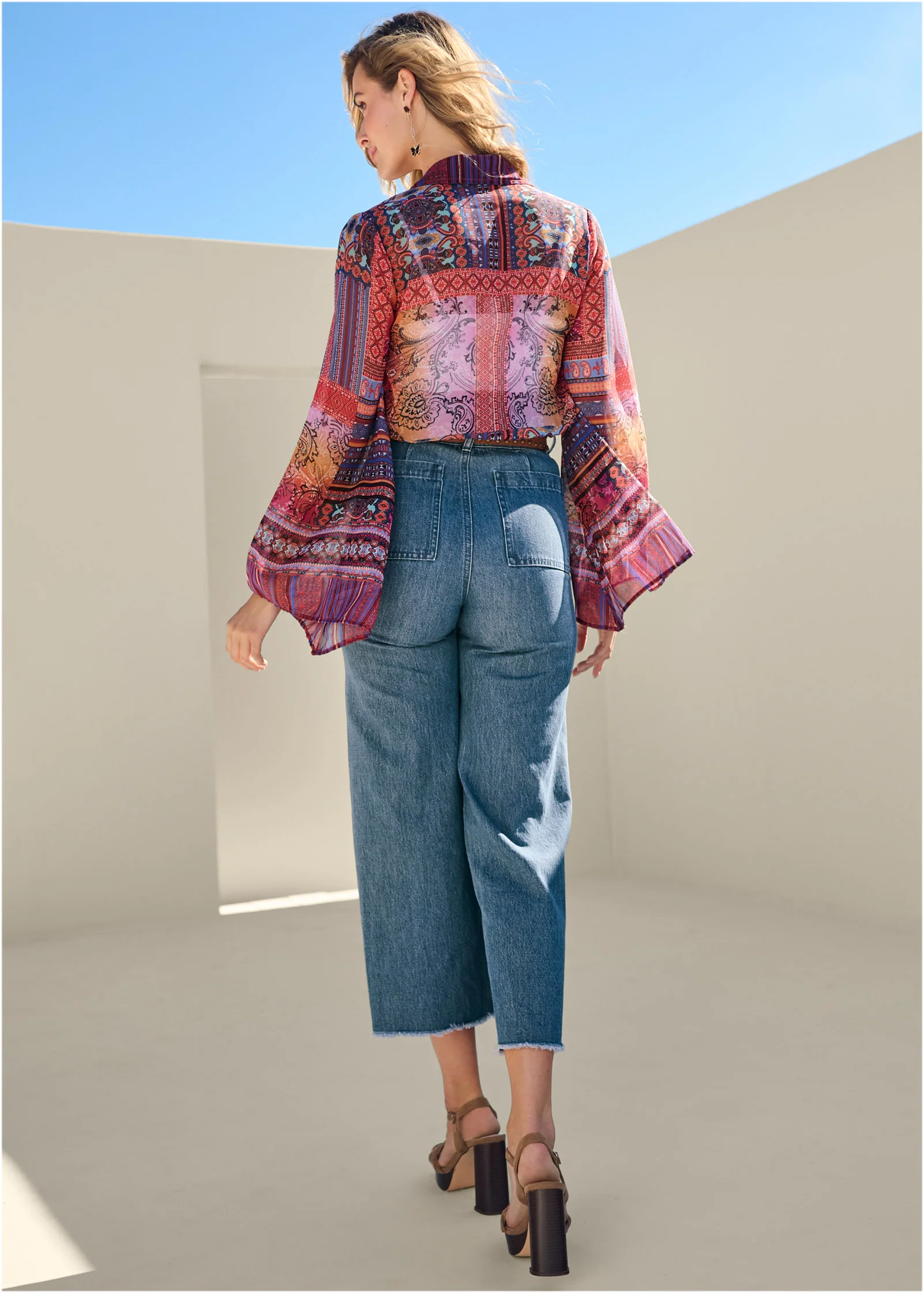 Printed tie-front top - Burnt Orange