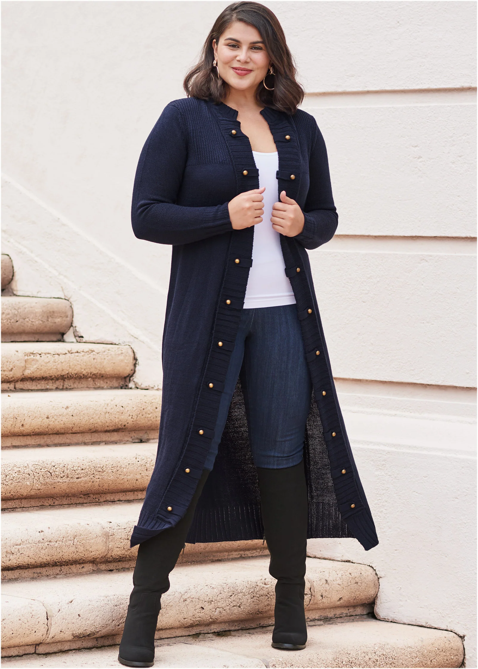 Tab button detail duster - Navy