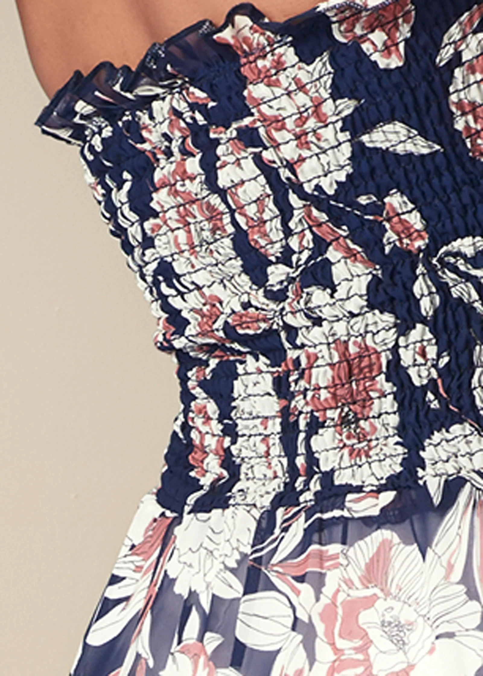 Smocked floral high-low top - Navy Multi