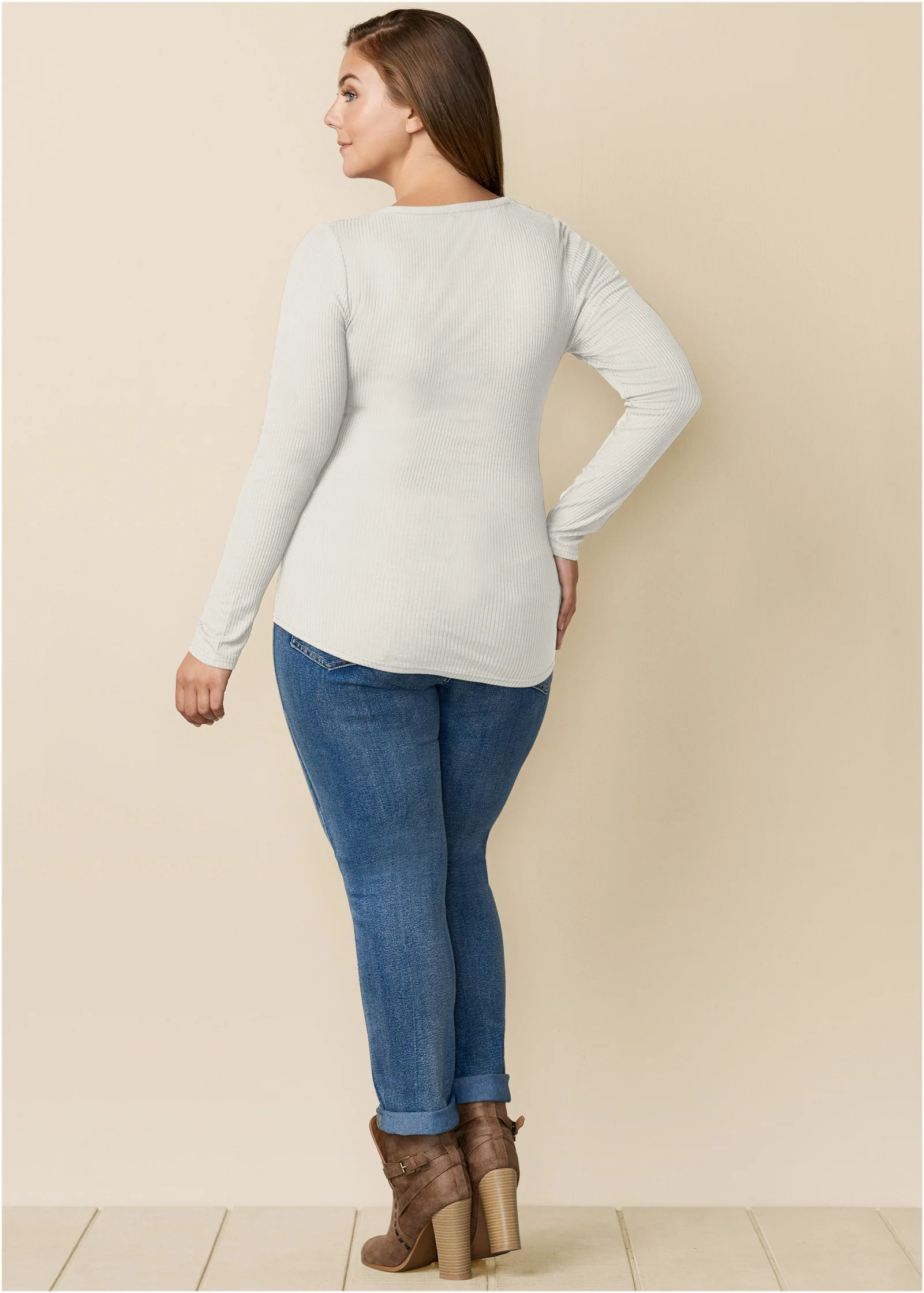 Ribbed Henley top - Off White