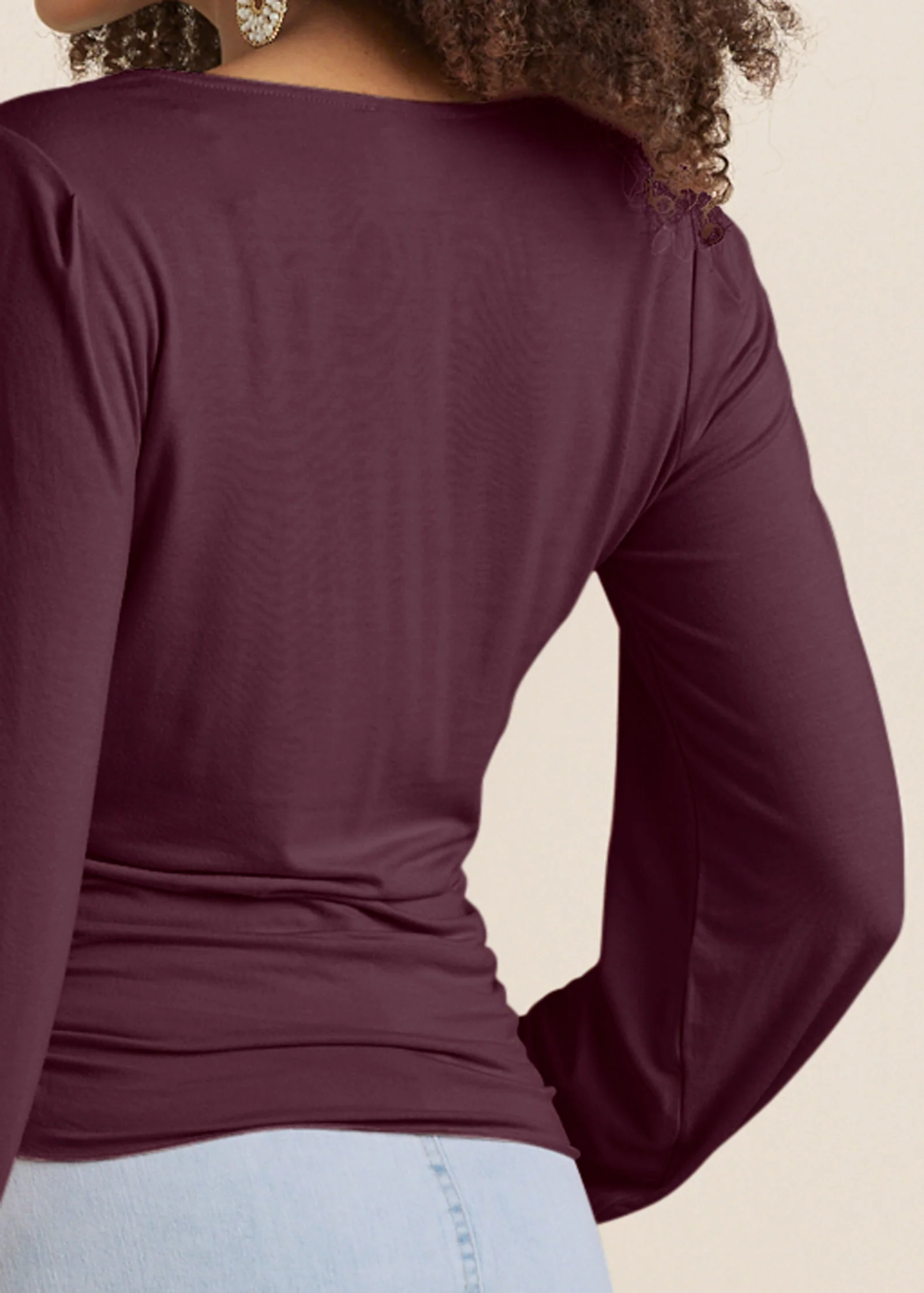 Tie-front button-up top - Wine