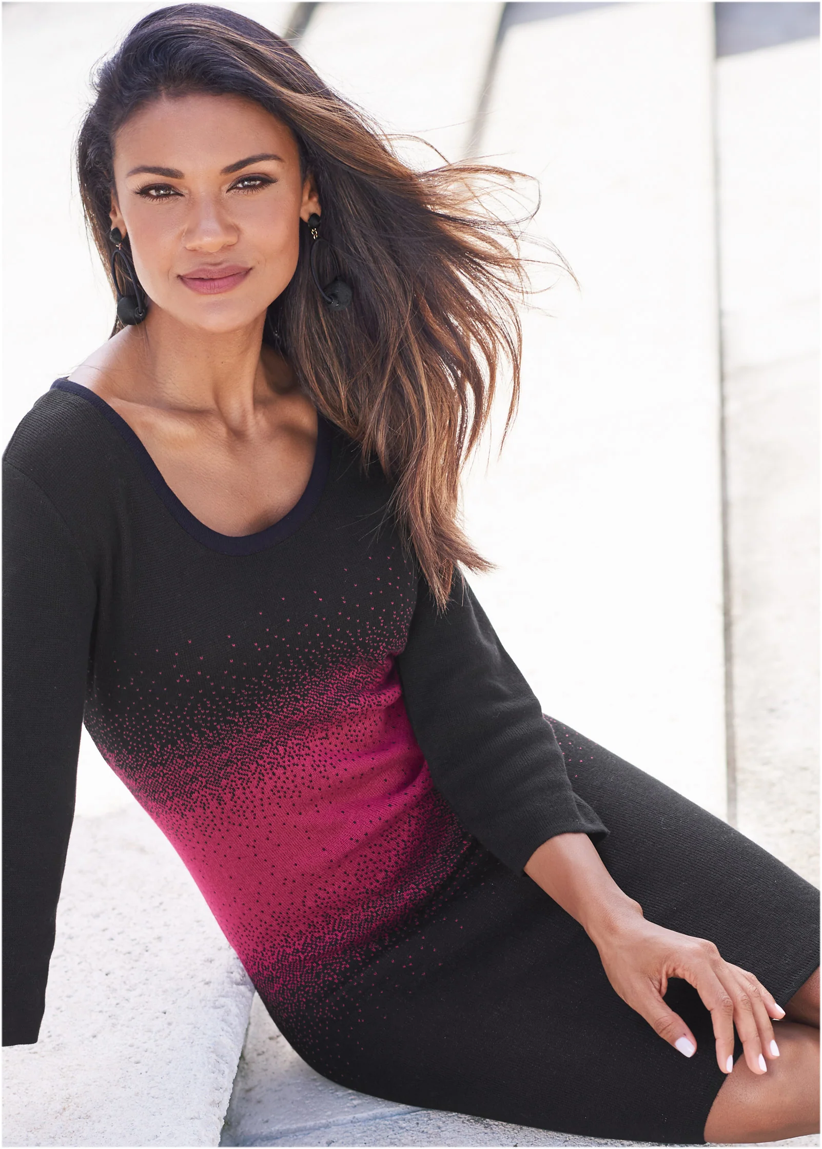 Ombre sweater dress - Black & Pink