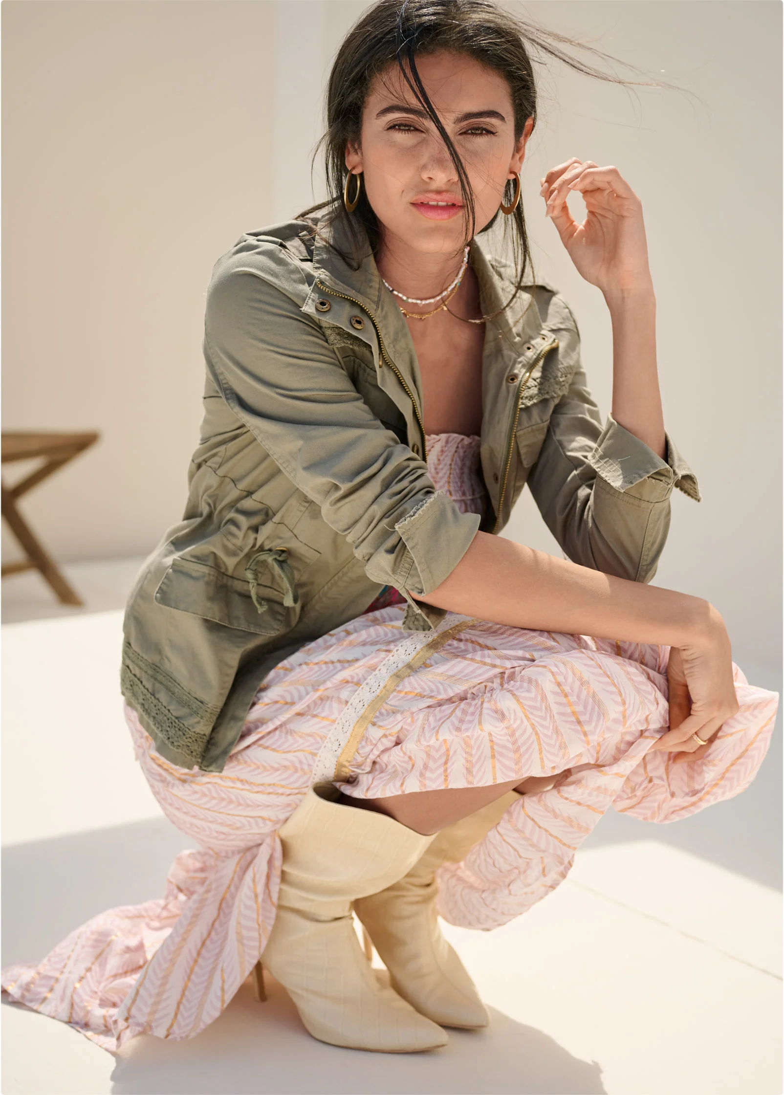 Strapless embroidered maxi dress - Pink Multi