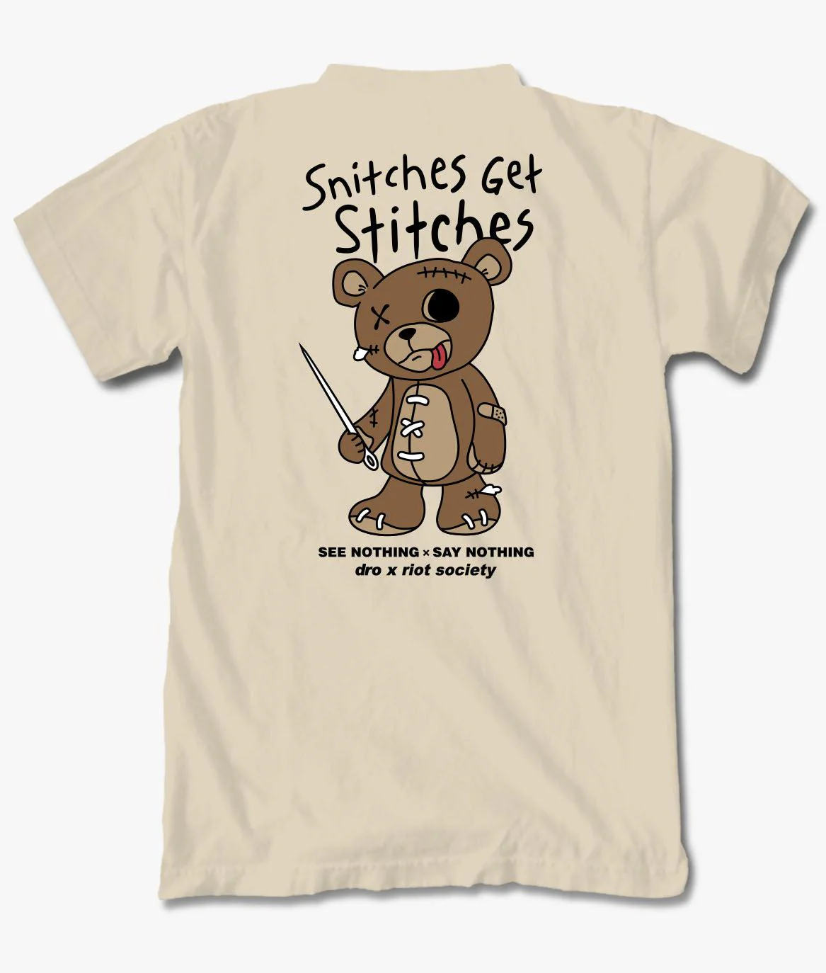 Dro x Riot Society Snitches Get Stitches Mens T-Shirt