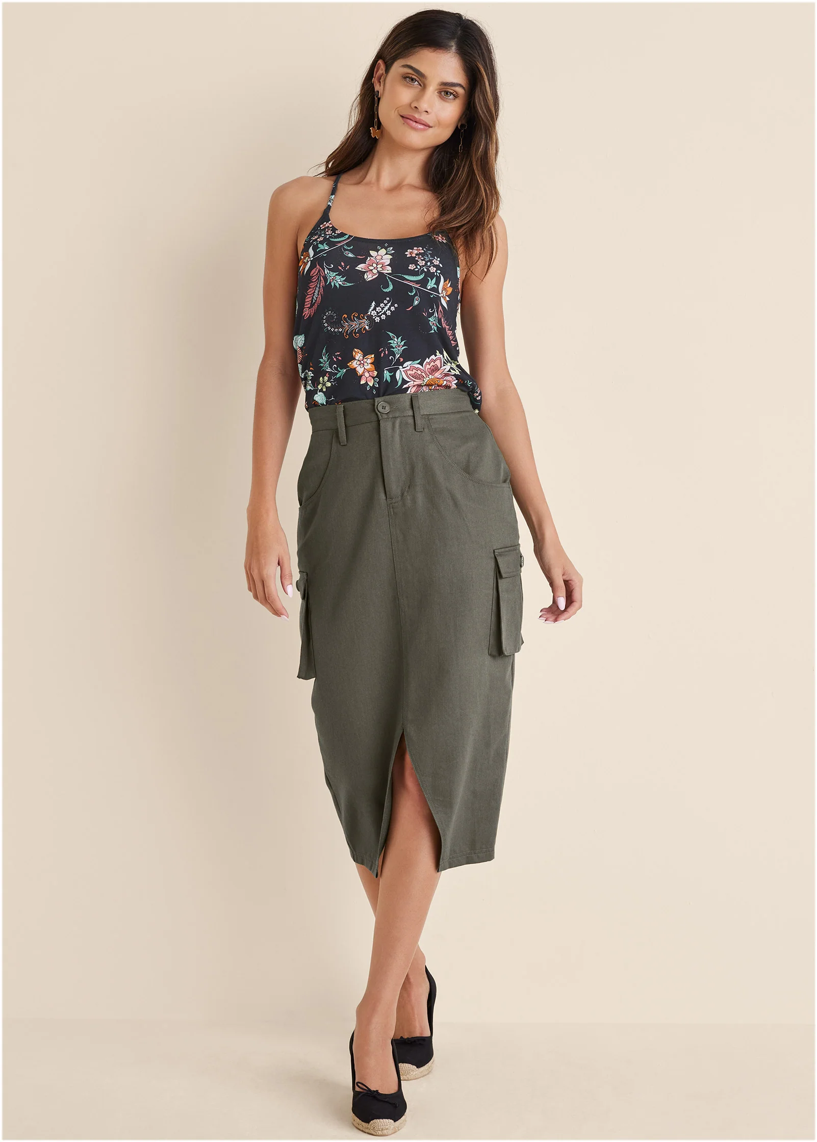 Back detail printed tank - Black & Coral