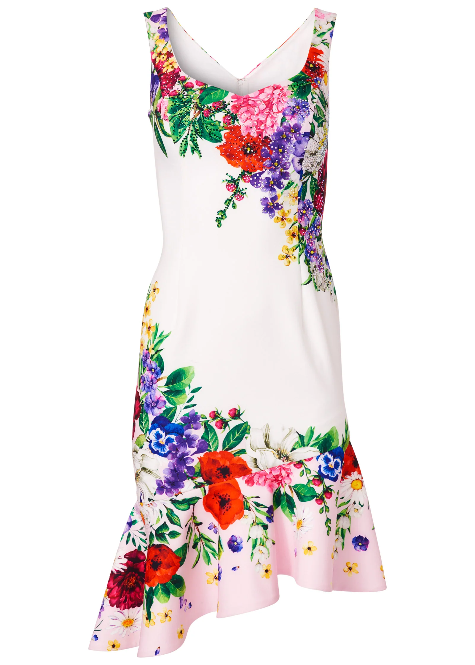 Ruffle trim detail dress - White Multi