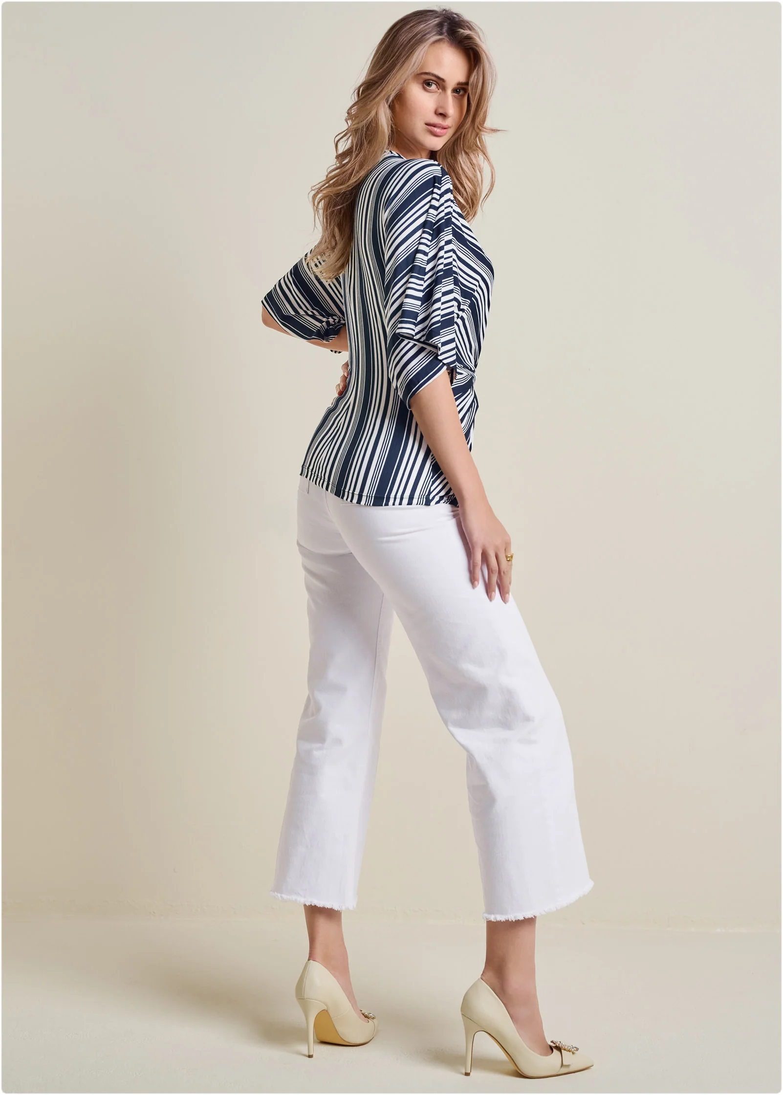 Striped knotted top - Navy & White