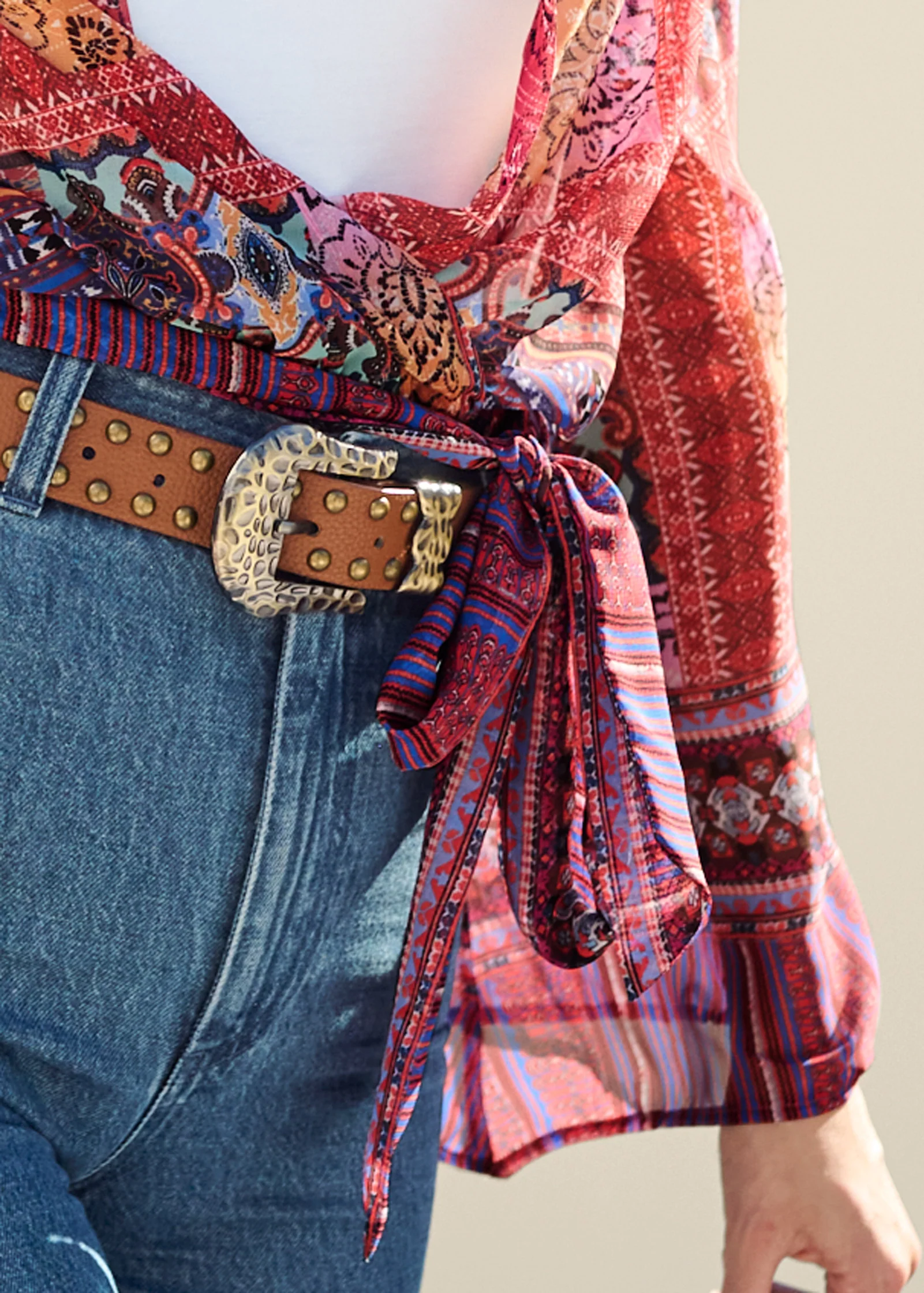 Printed tie-front top - Burnt Orange