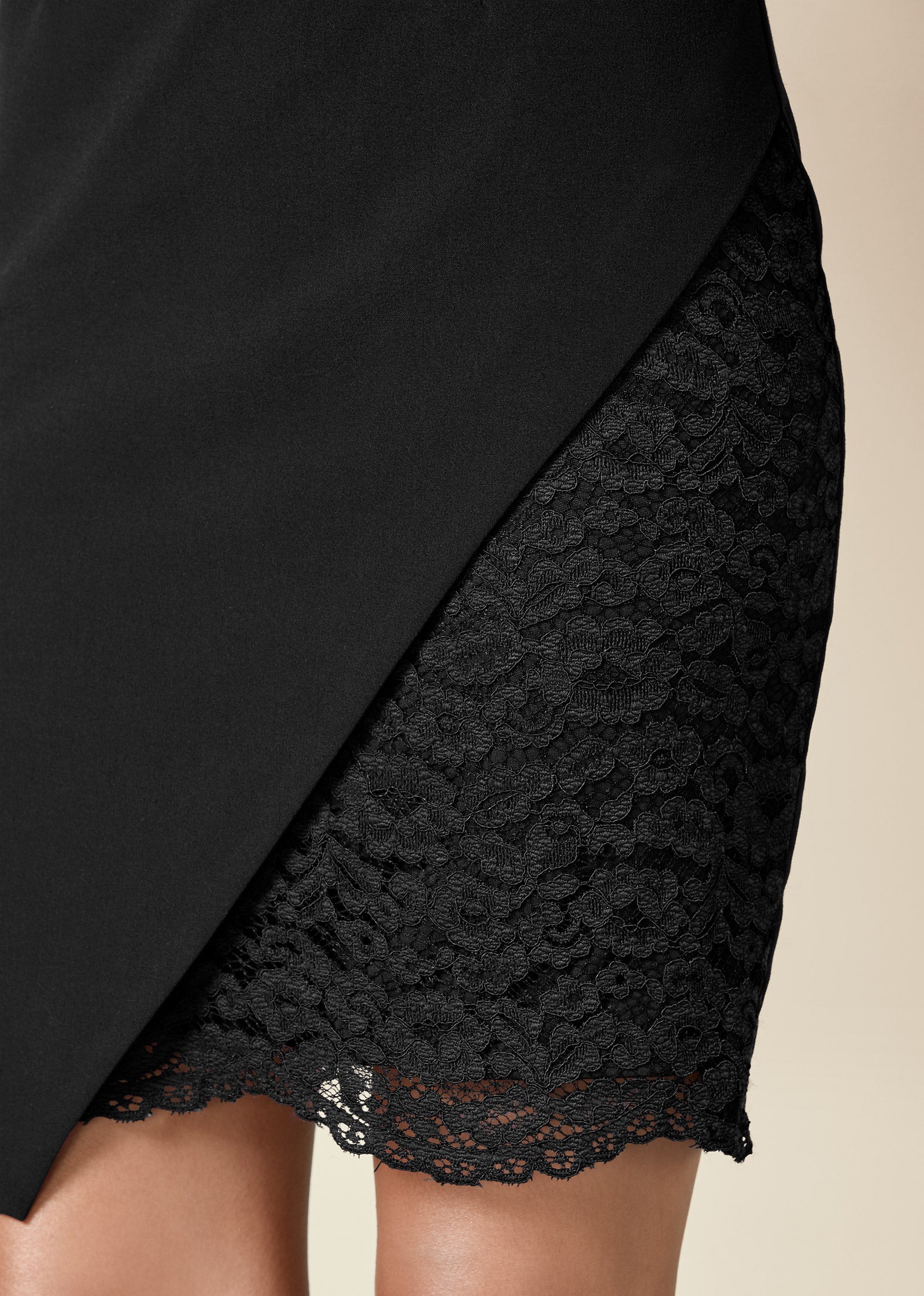 Lace surplice detail dress - Black