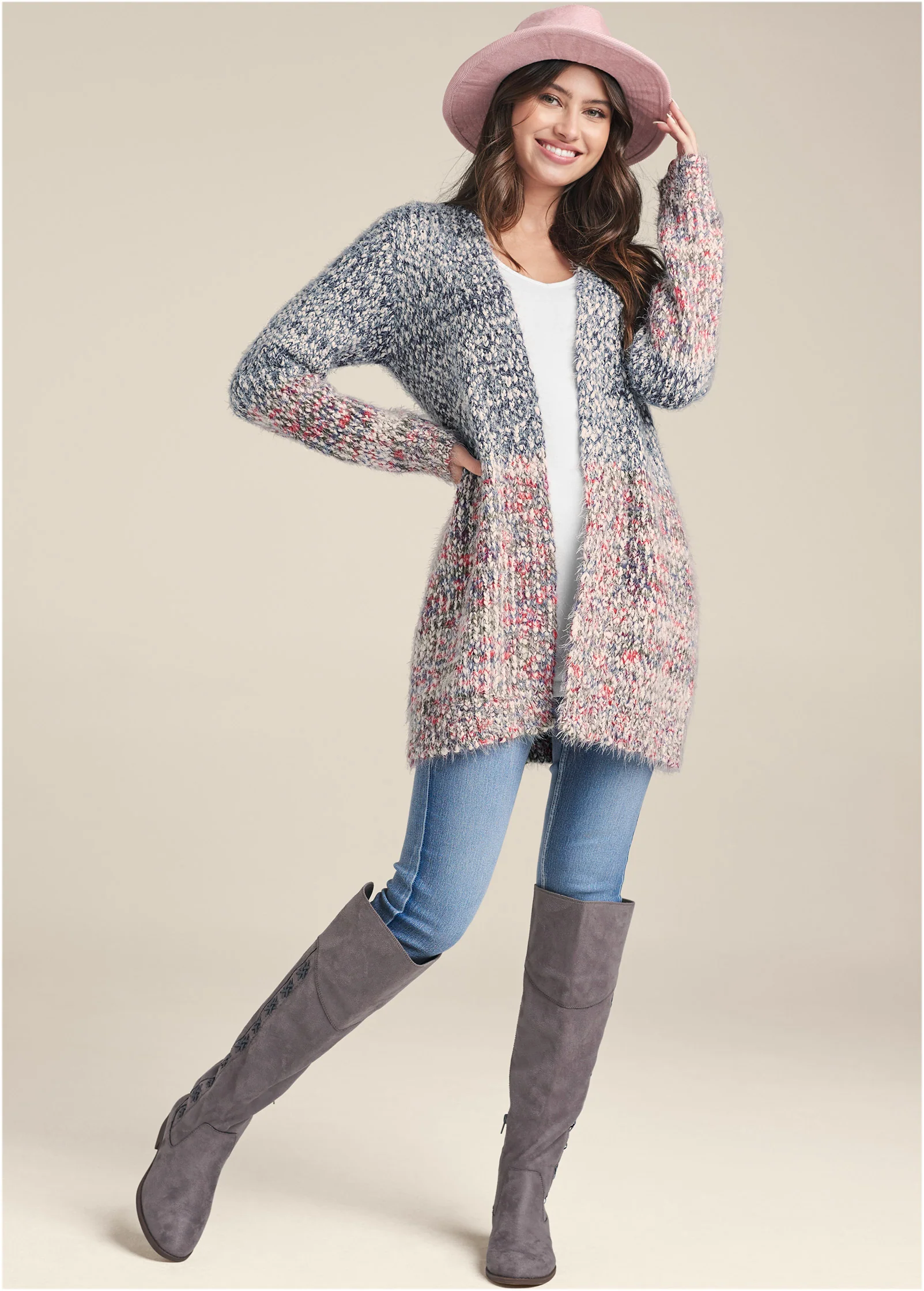 Marled knit cardigan - Blue Multi