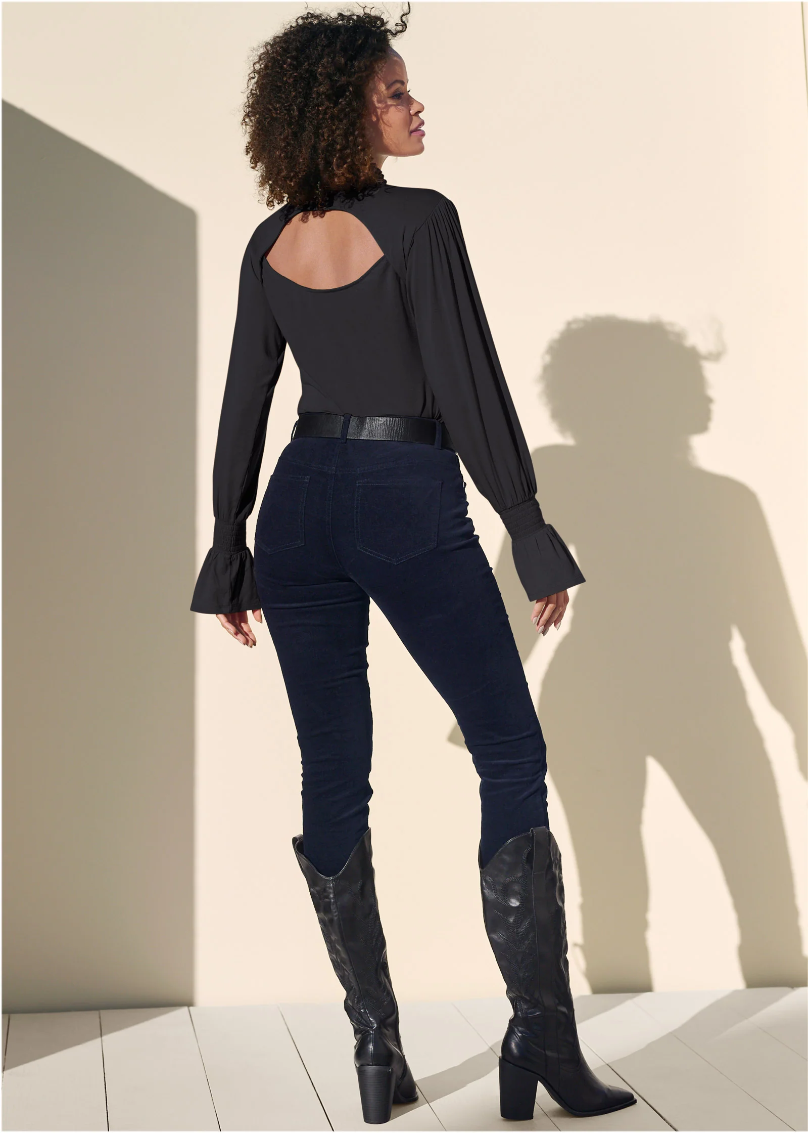 Mock neck knit blouse - Black