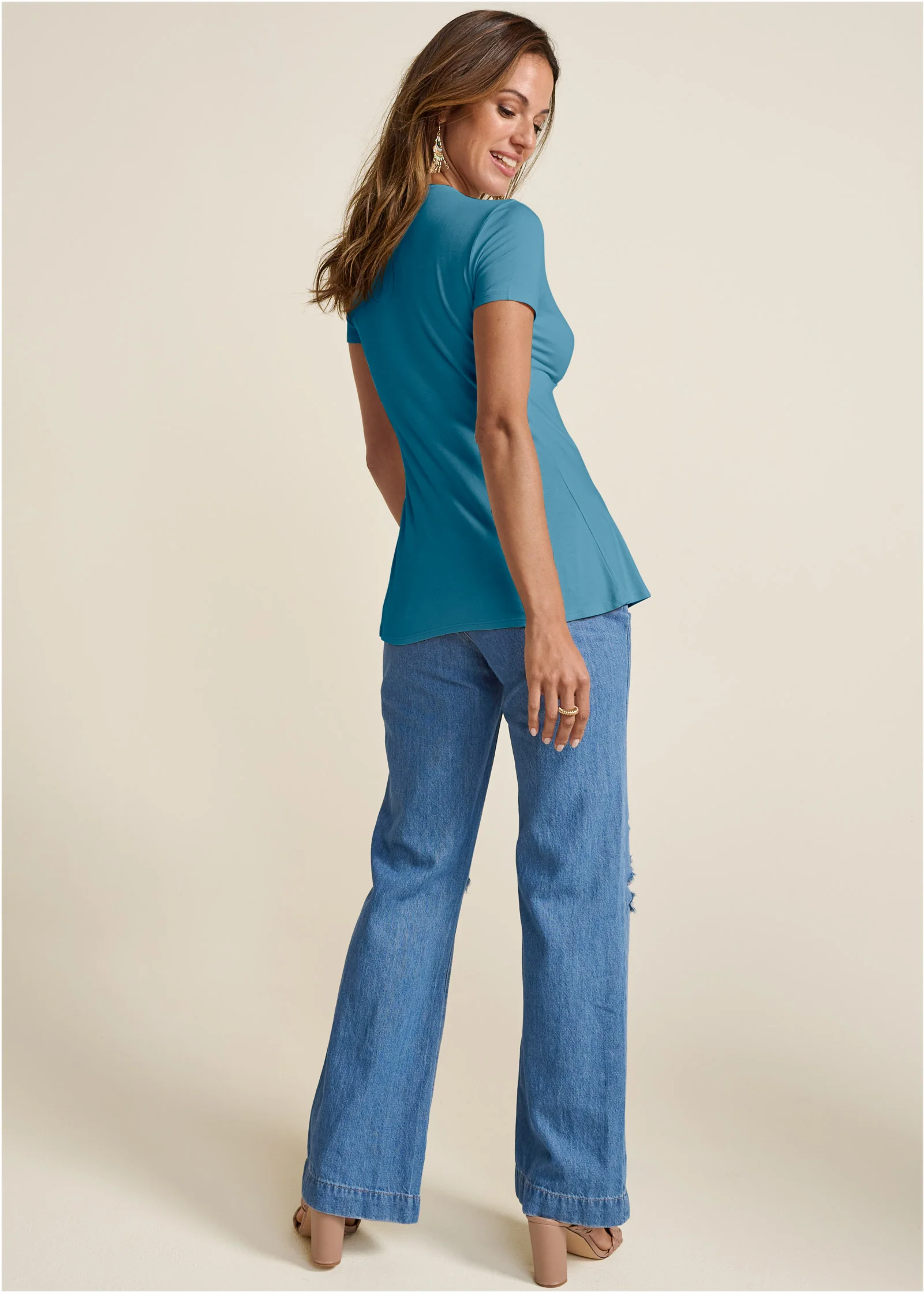 Plunging ruched top - Blue