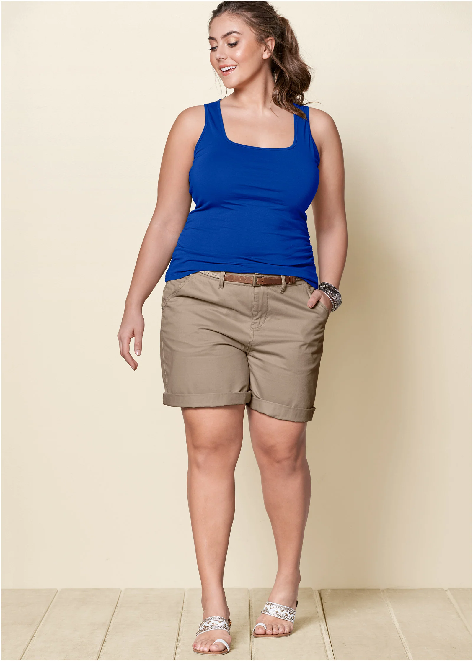 Square neck tank top - Blue