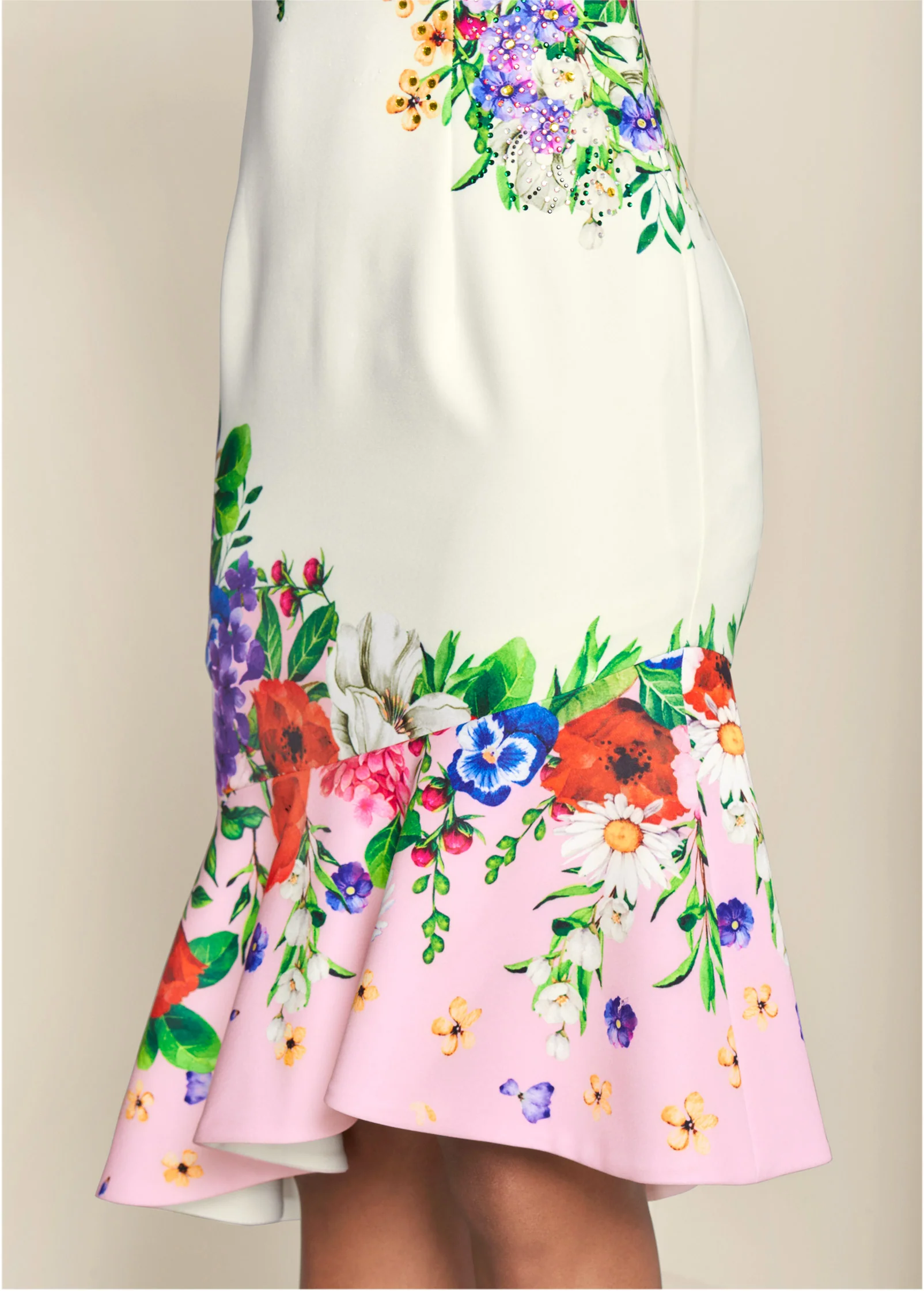 Ruffle trim detail dress - White Multi