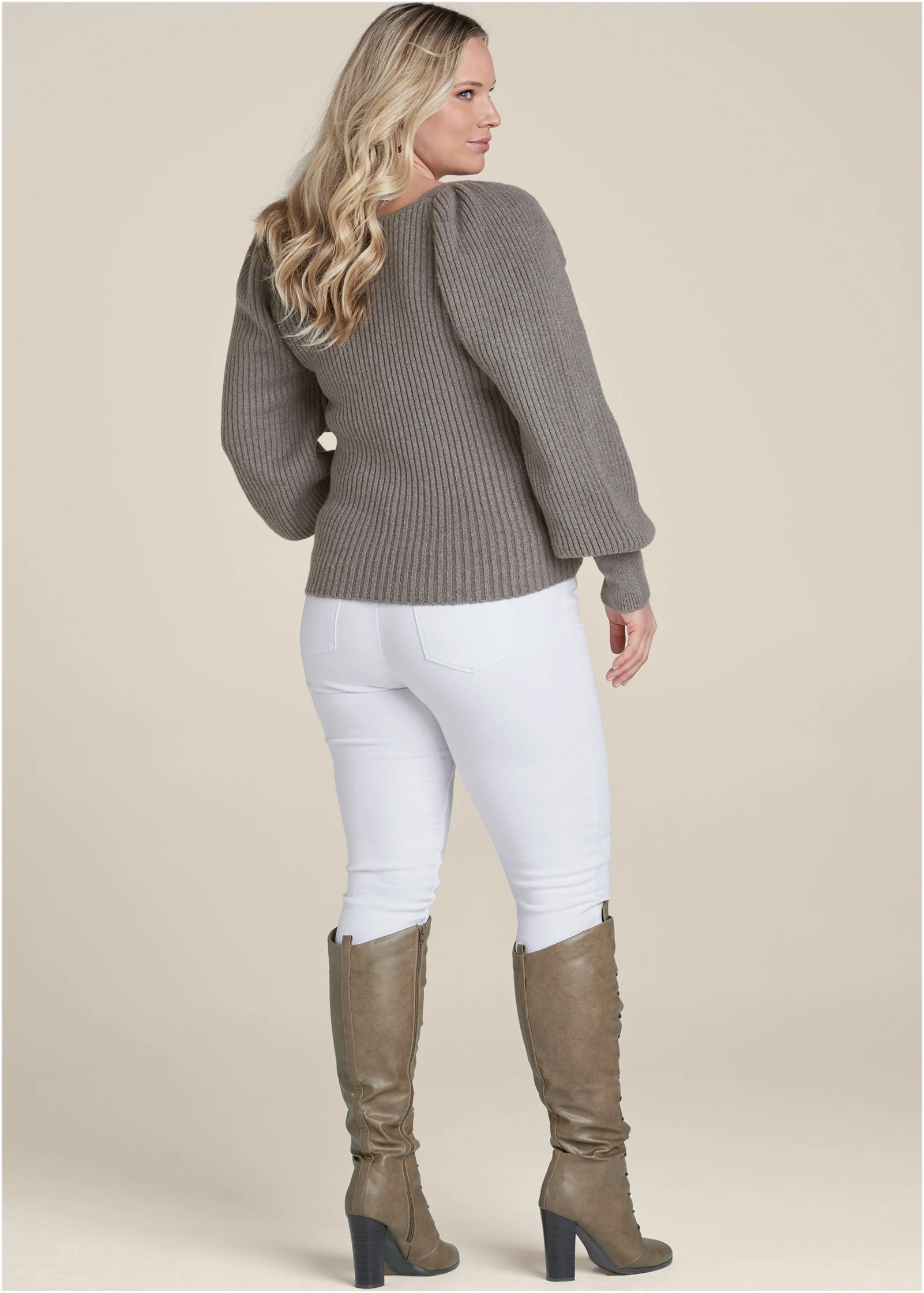 Square neck puff sleeve sweater - Dark Grey
