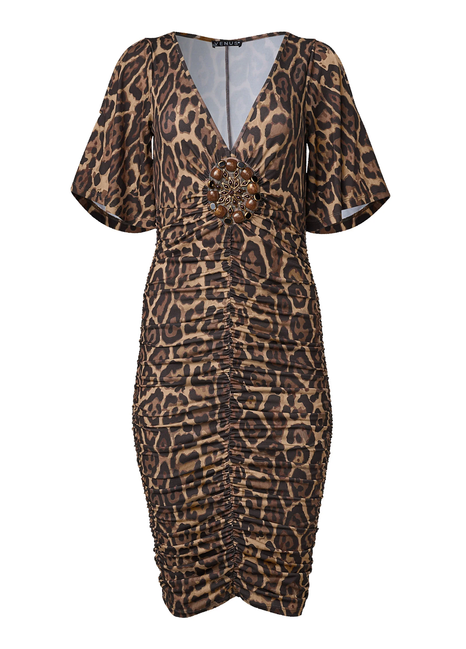 Cold-shoulder bodycon dress - Brown & Black