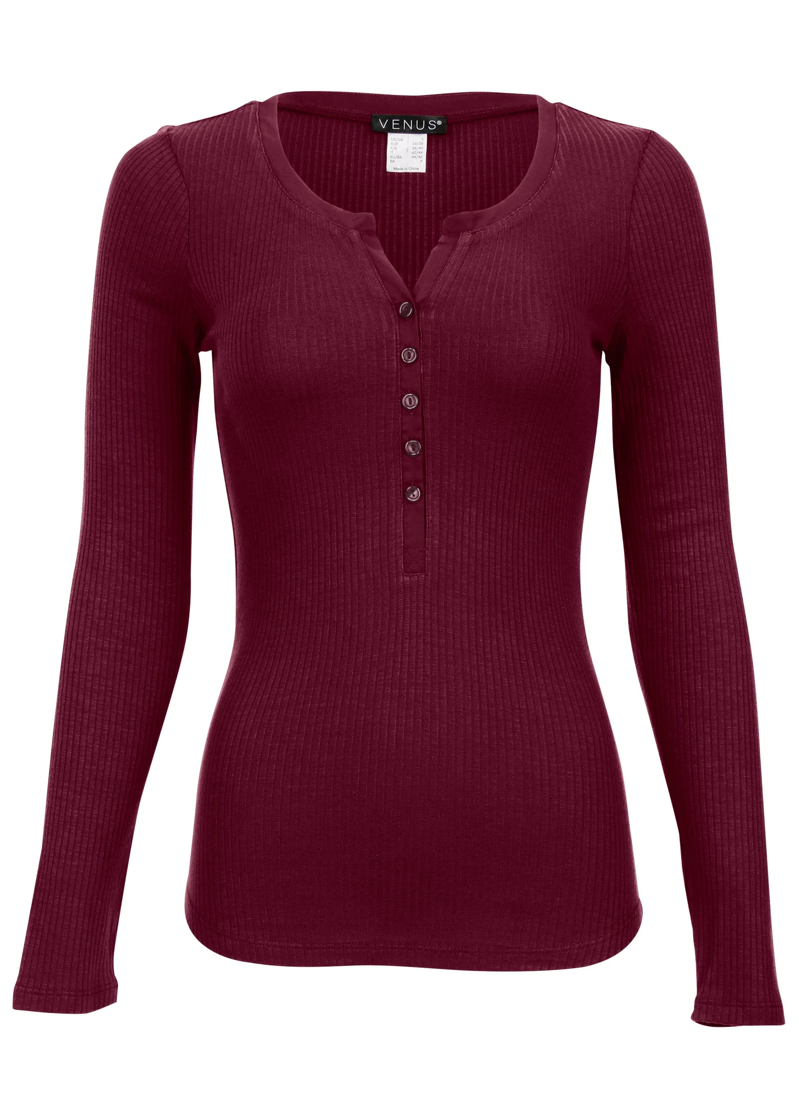 Ribbed Henley top - Wine