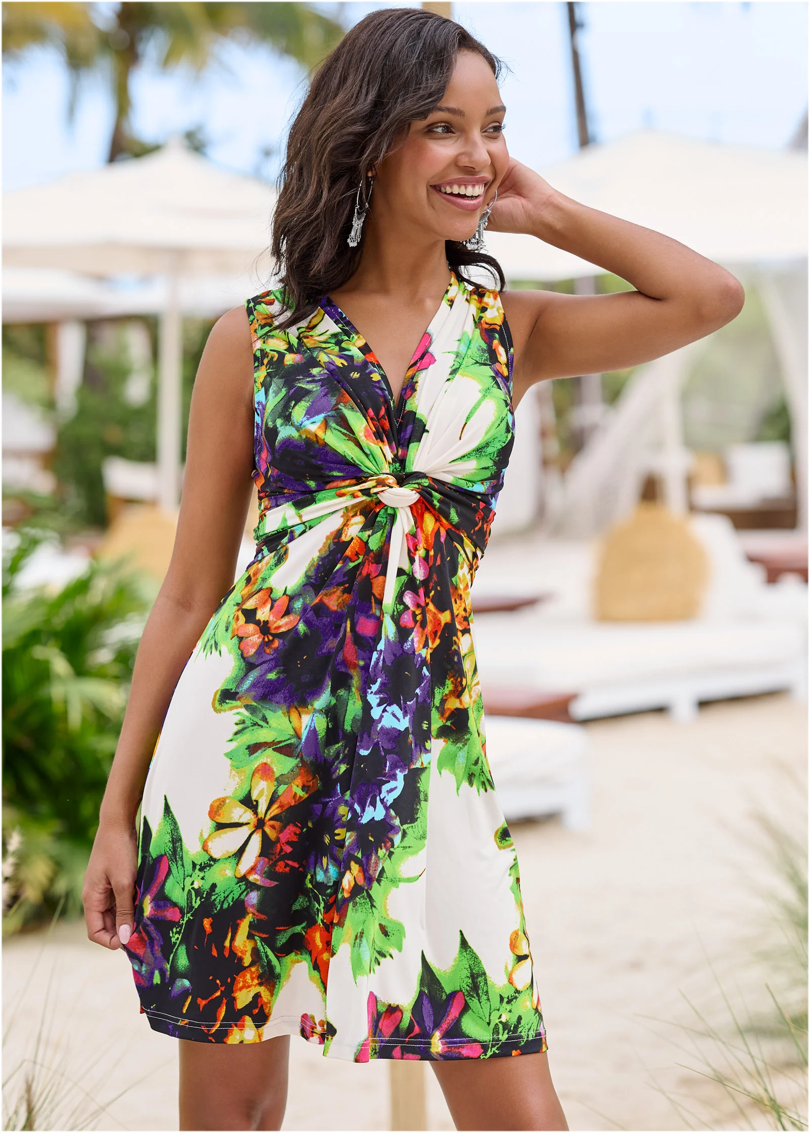 Floral print tie-back dress - Blue Multi