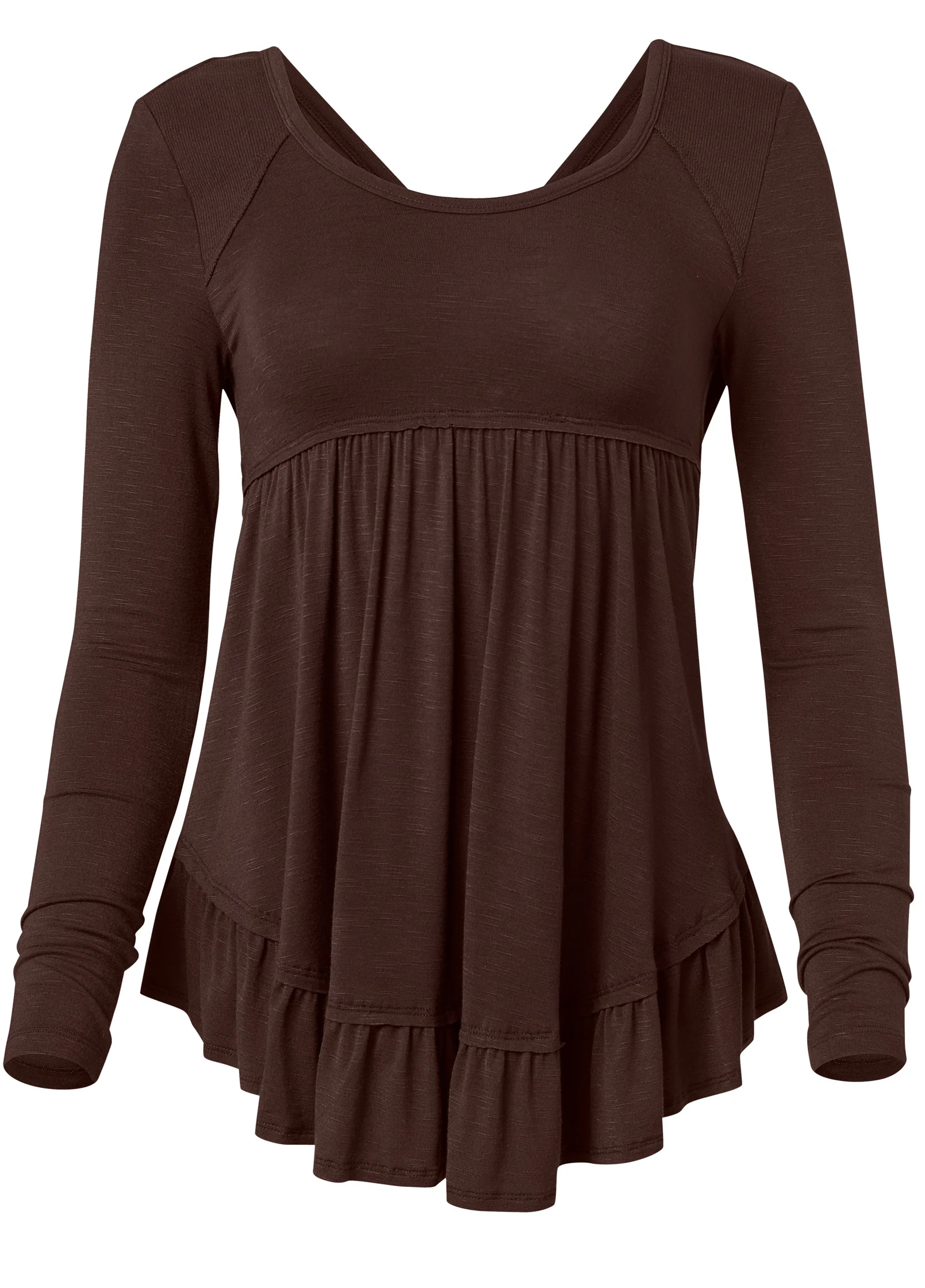 Long sleeve babydoll top - Dark Brown