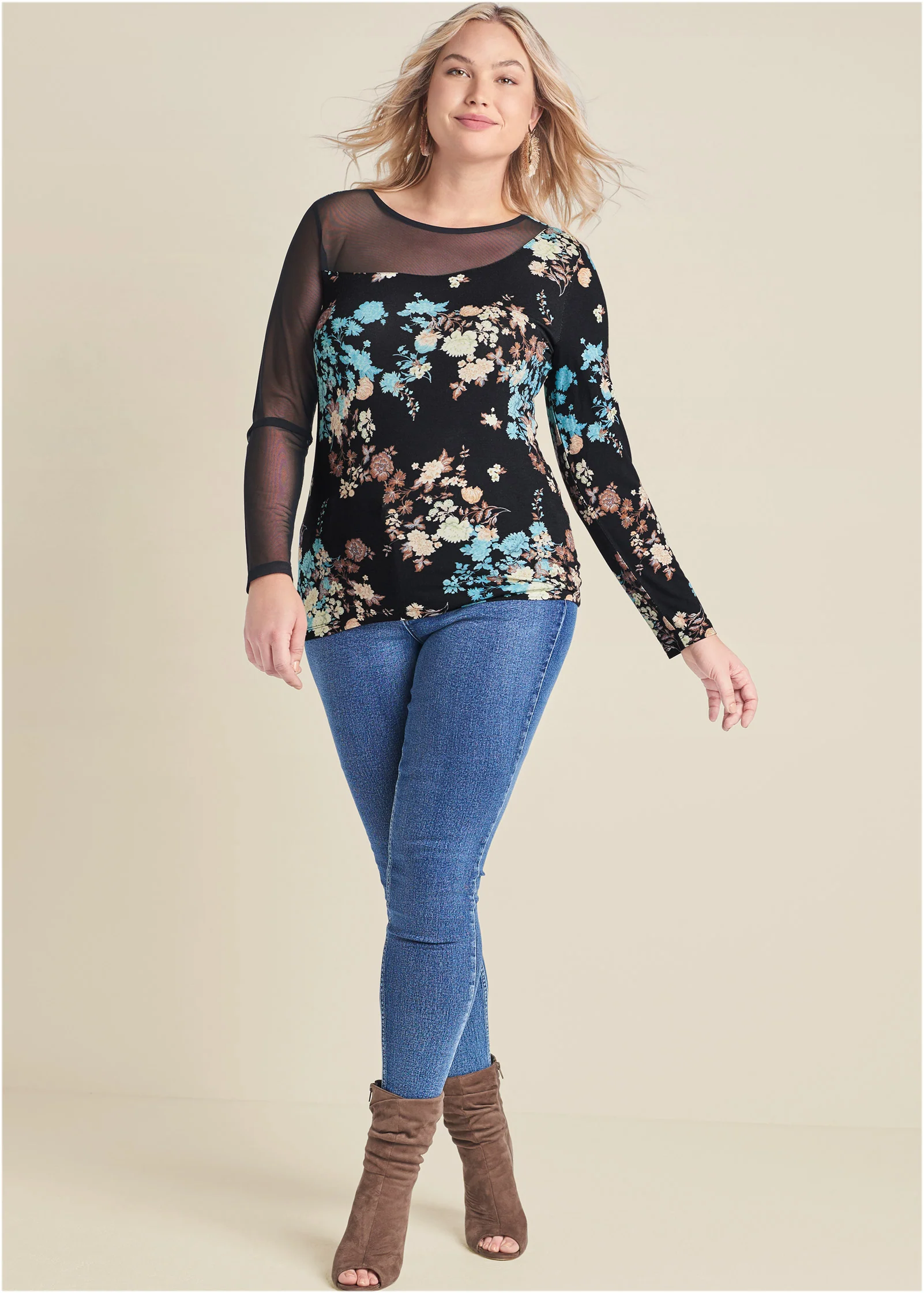 Mesh detail top - Black Multi