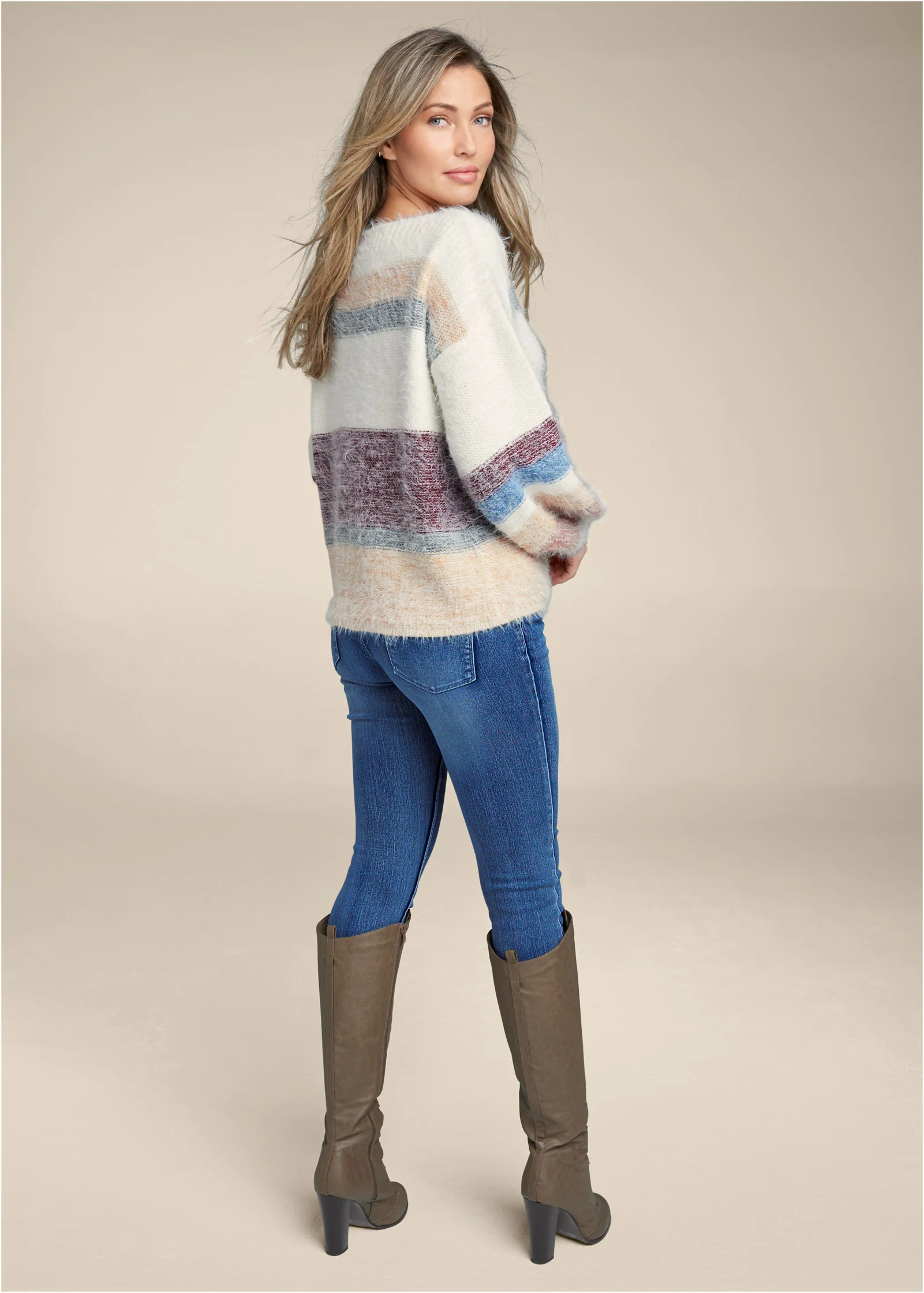 Striped eyelash sweater - White Multi