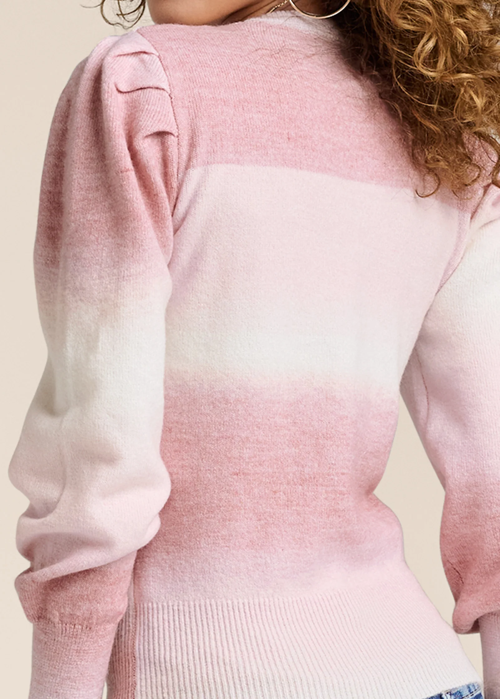 Ombre Balloon Sleeve Sweater  - Pink Multi