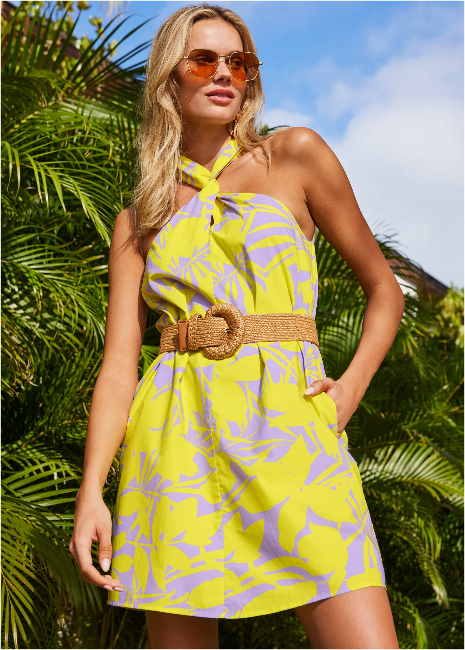 Twist halter dress - Exotic Shadow Floral