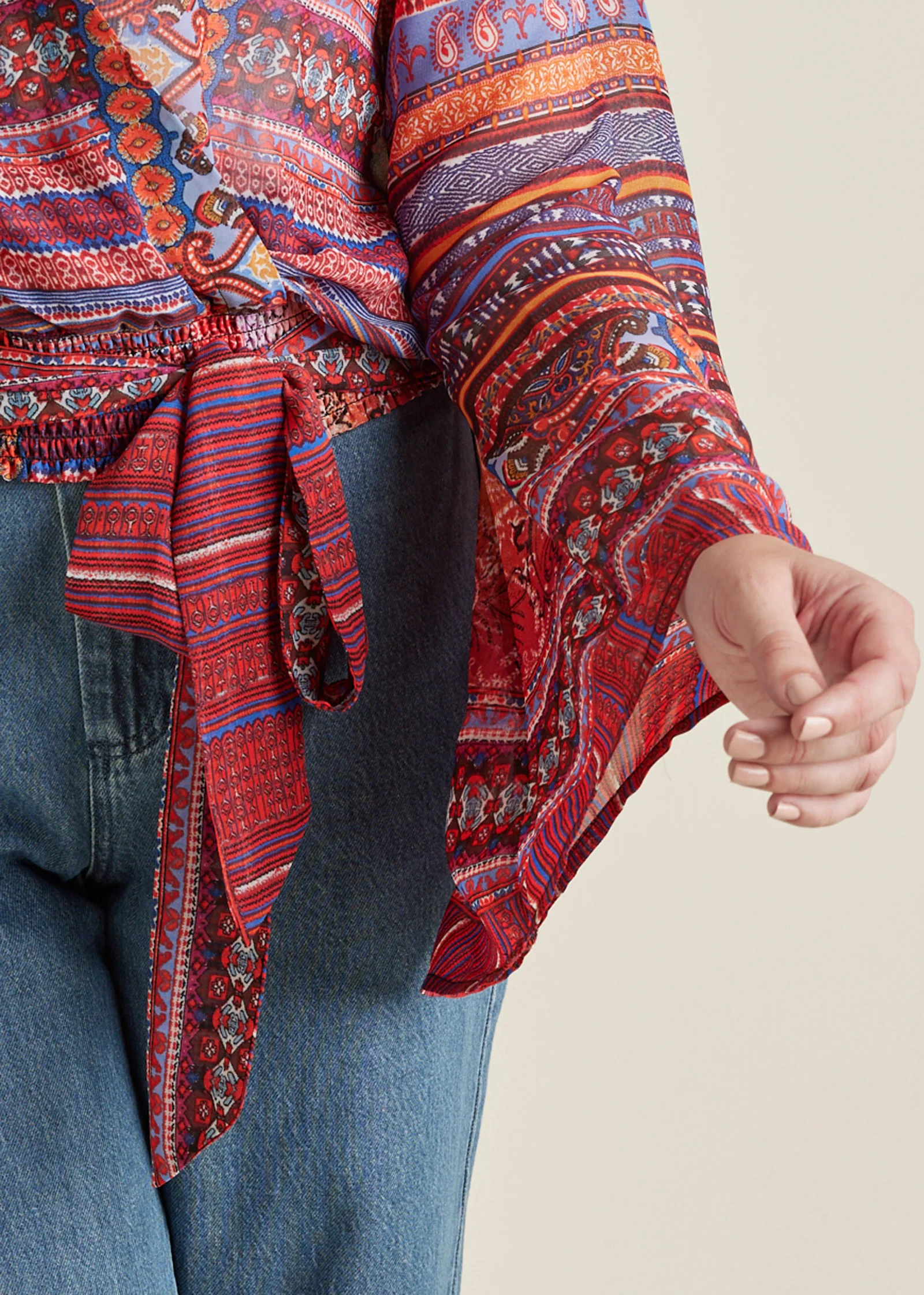 Printed tie-front top - Burnt Orange