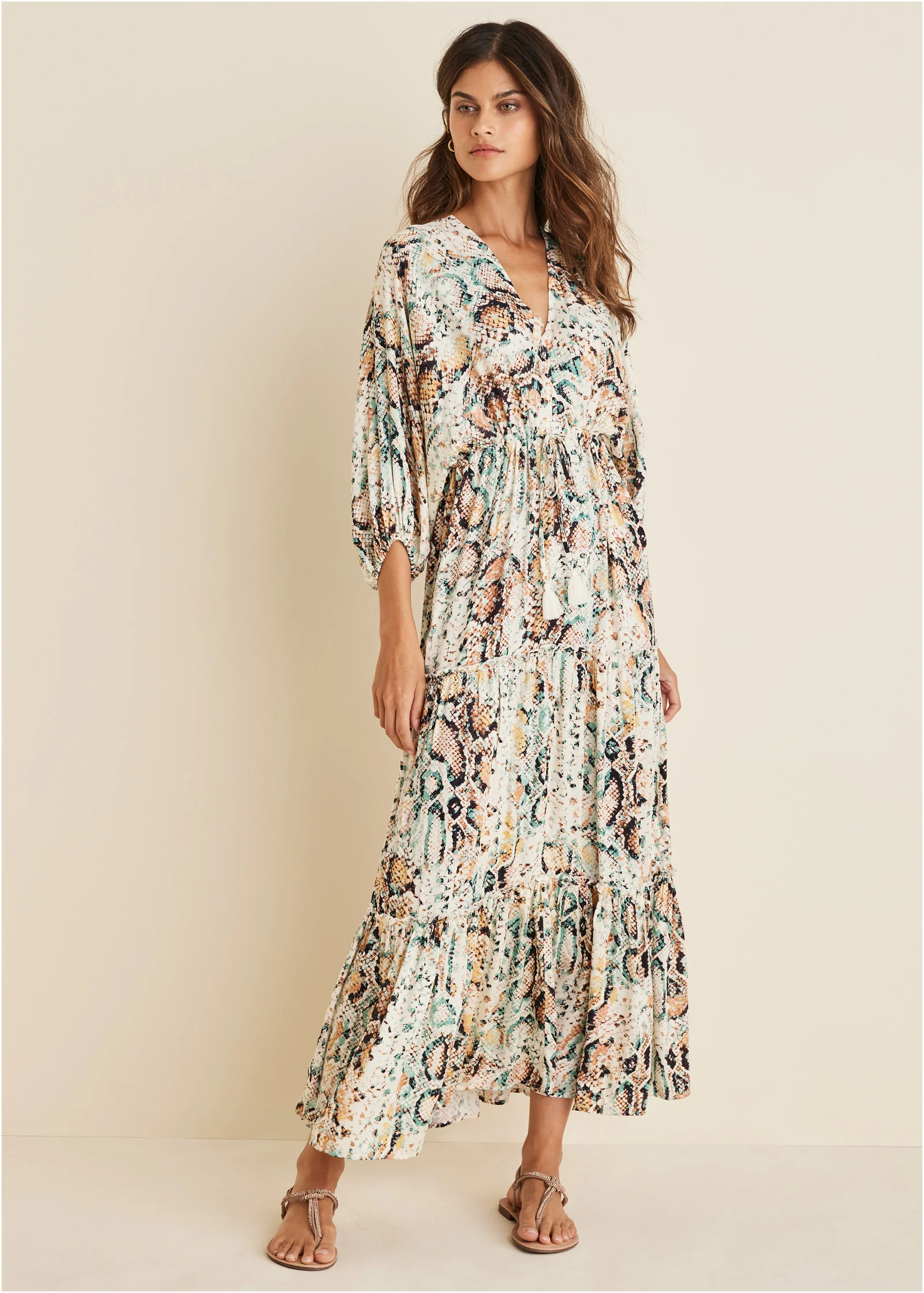 V-neck maxi dress - White Multi