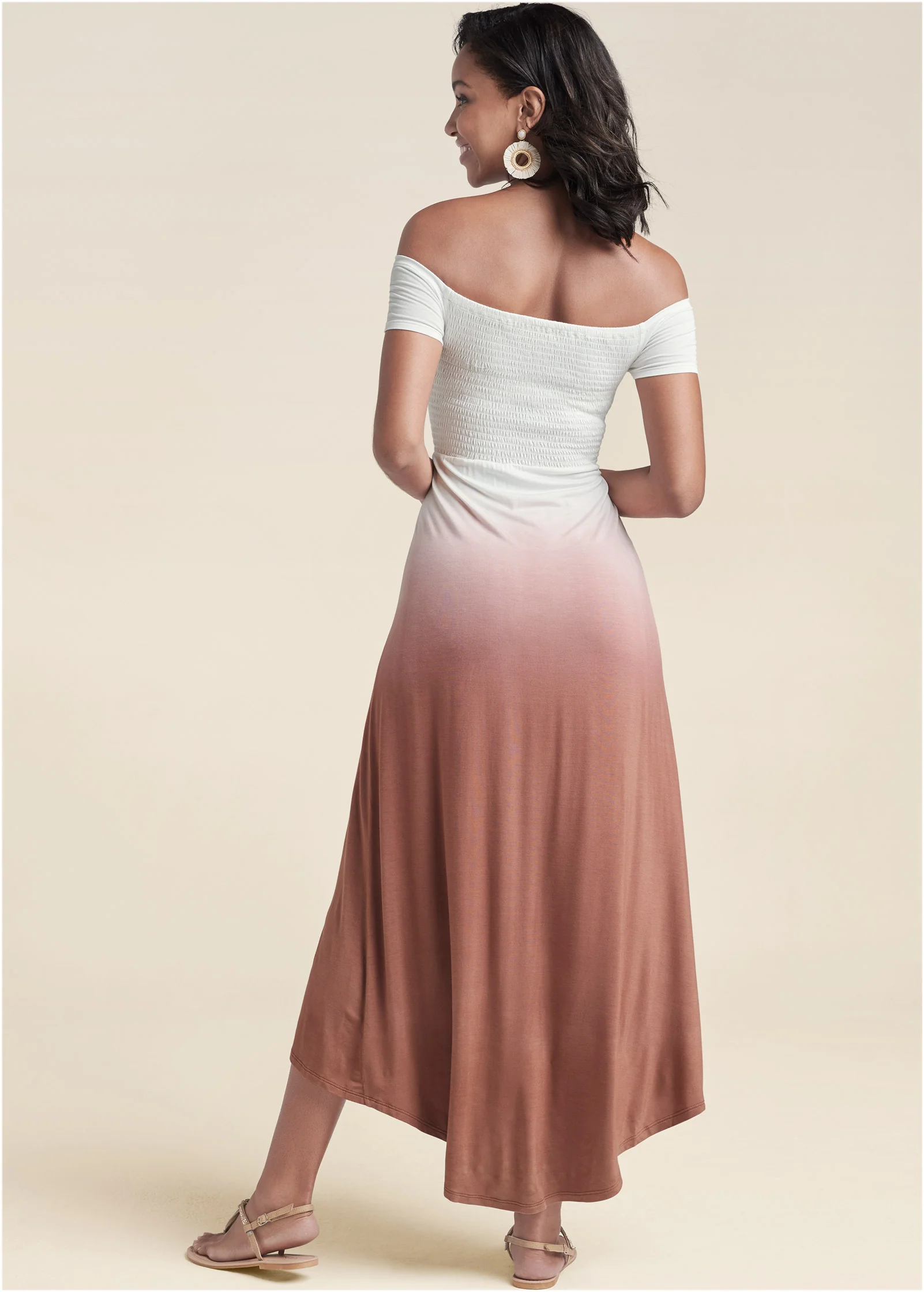 Off-the-shoulder ombre dress - Brown Multi