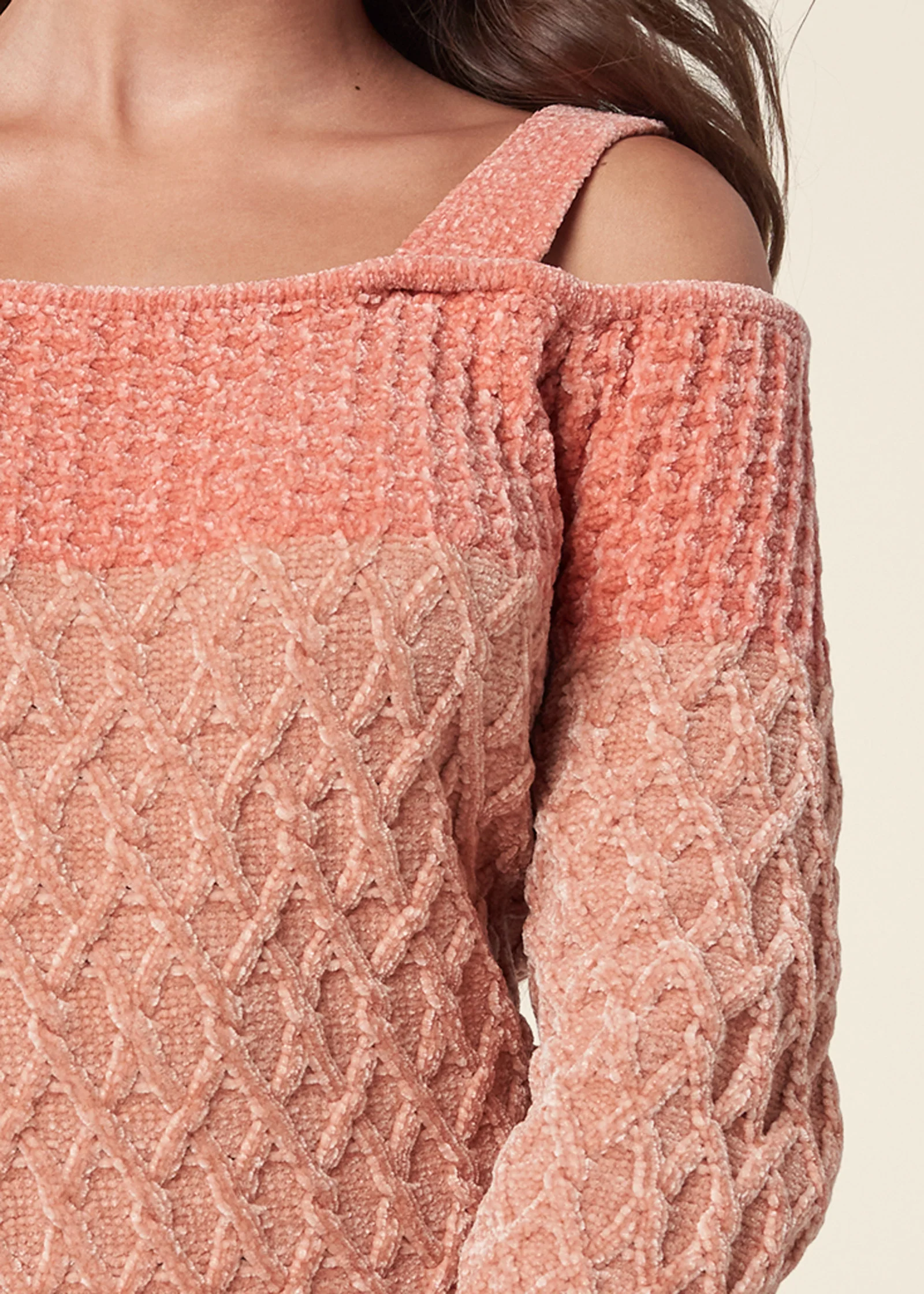 Chenille cold shoulder sweater - Pink Multi