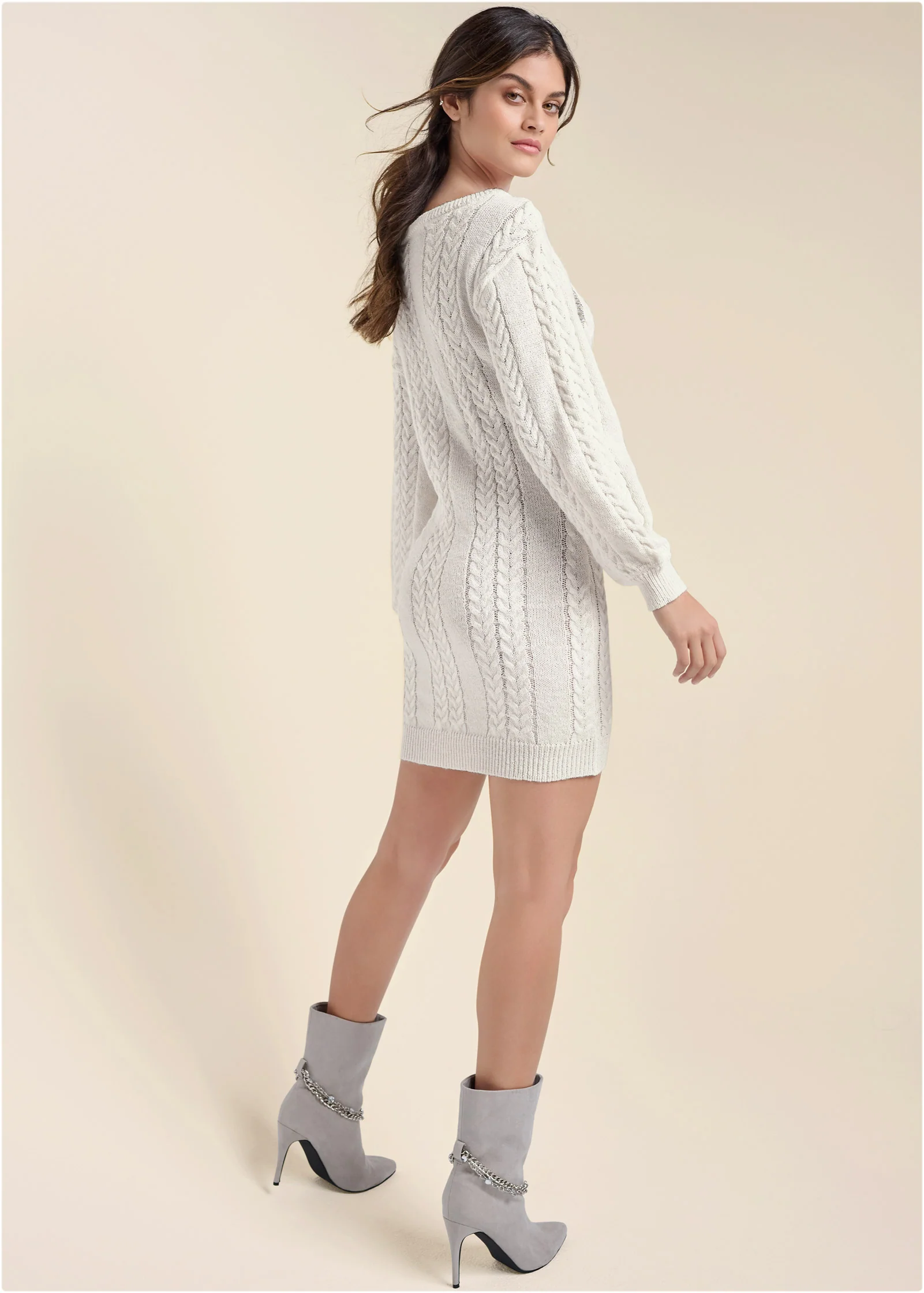 Rhinestone embellished sweater dress  - Off White