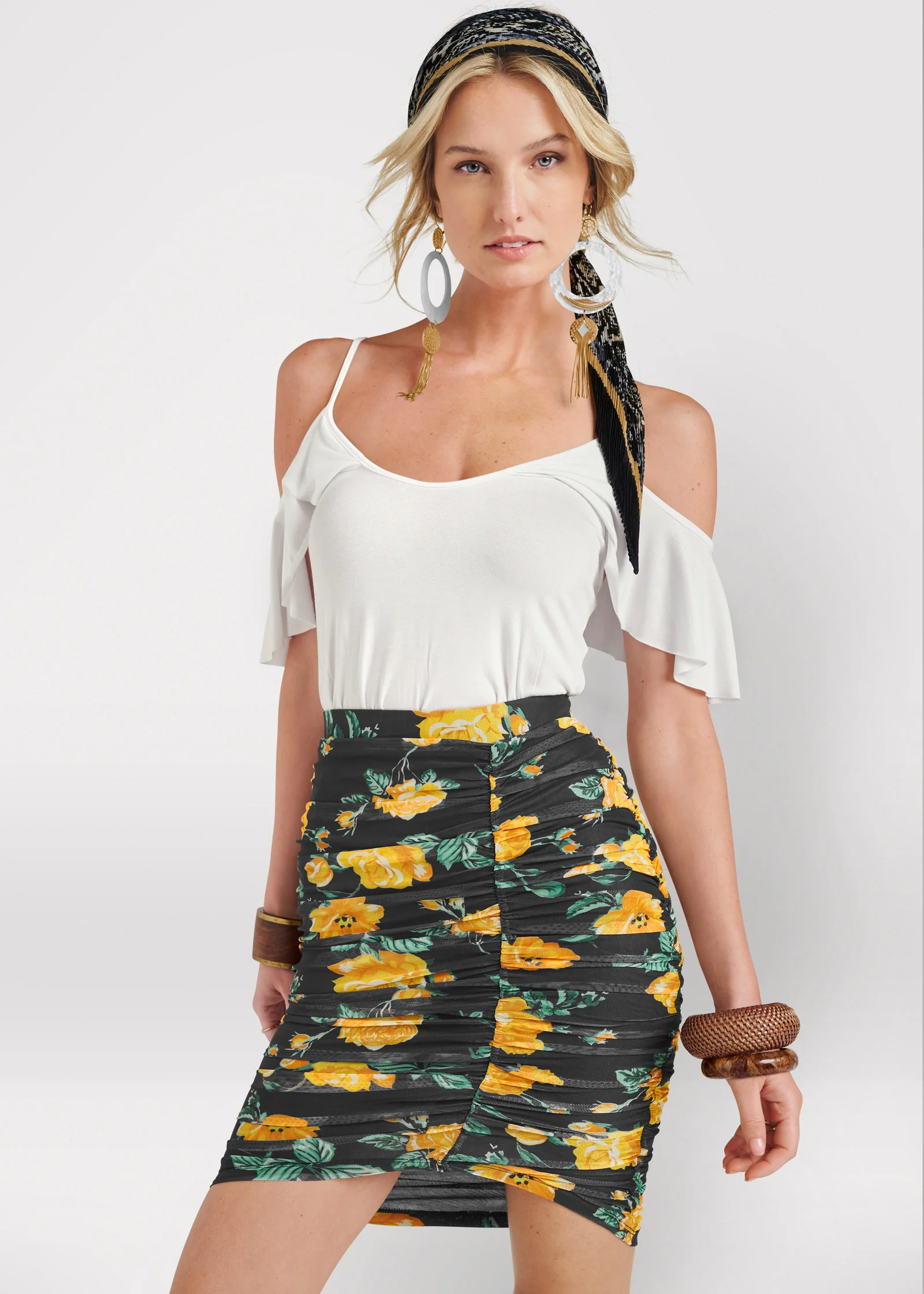 Ruffle cold-shoulder top - White