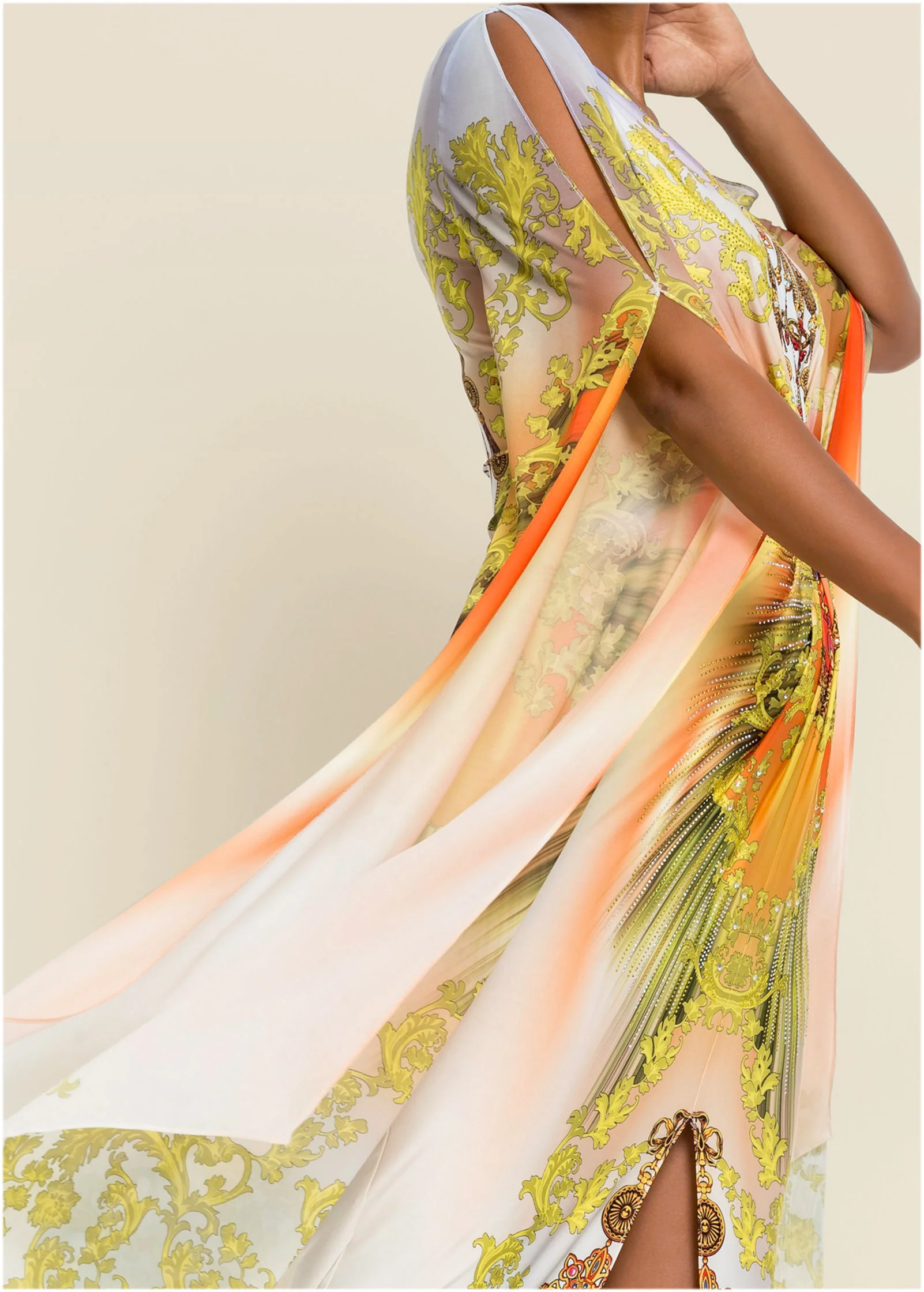 Exaggerated sleeve dress - Yellow Multi