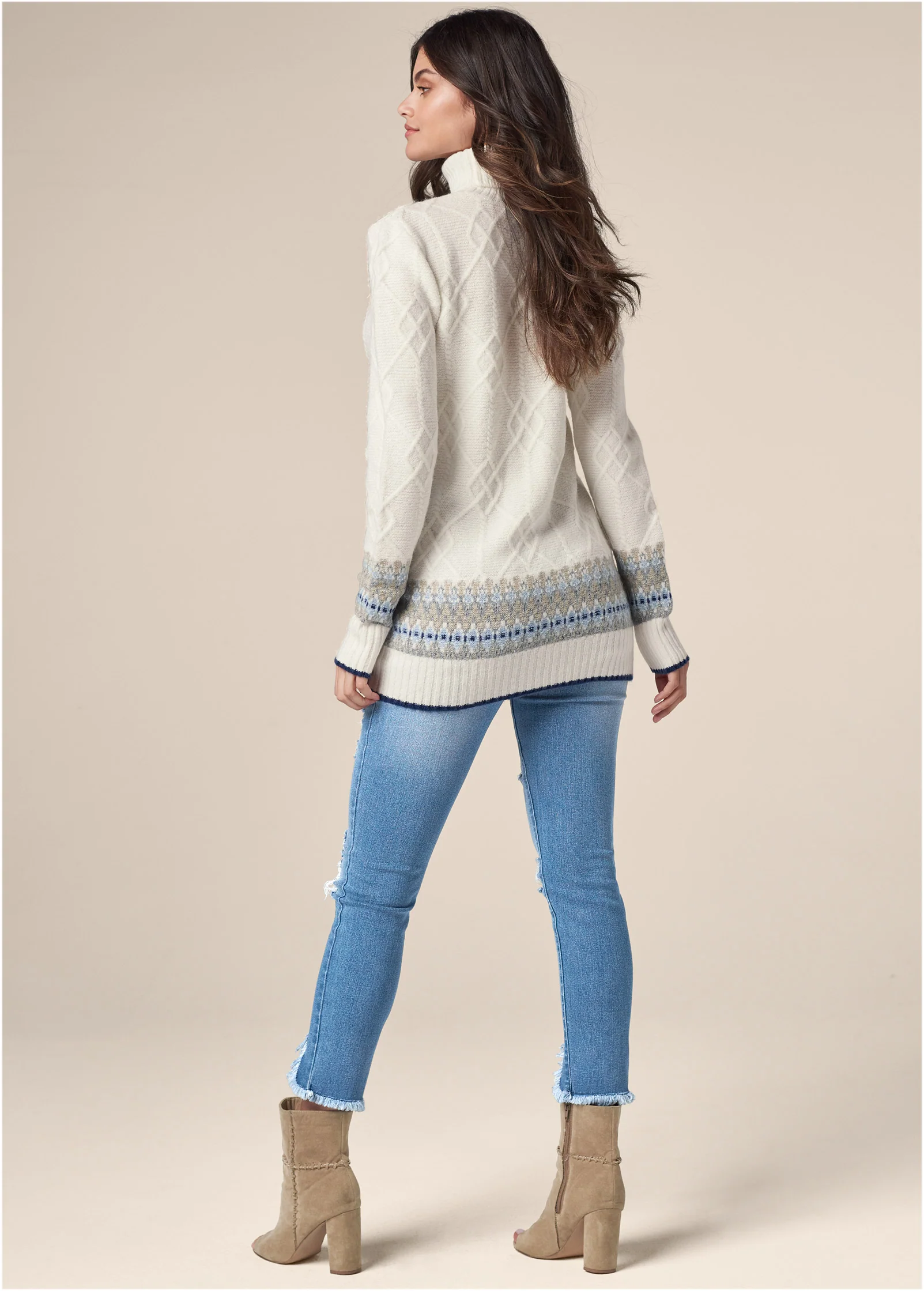 Fair Isle turtleneck sweater - White & Blue